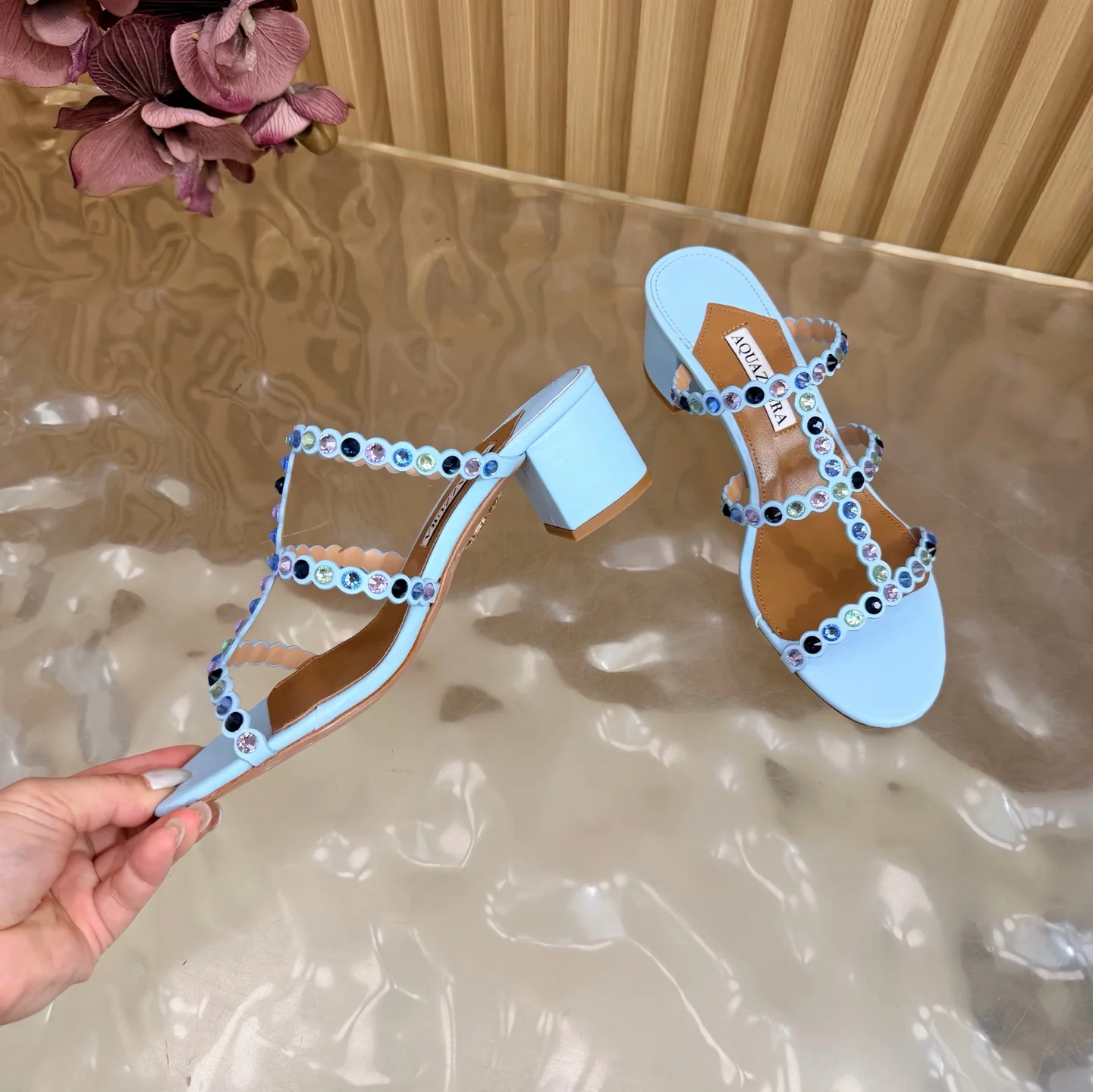 AQUAZZURA Sandals Sheep Leather Light Blue-Multi EU36-43 B60202609110833 - Image 6