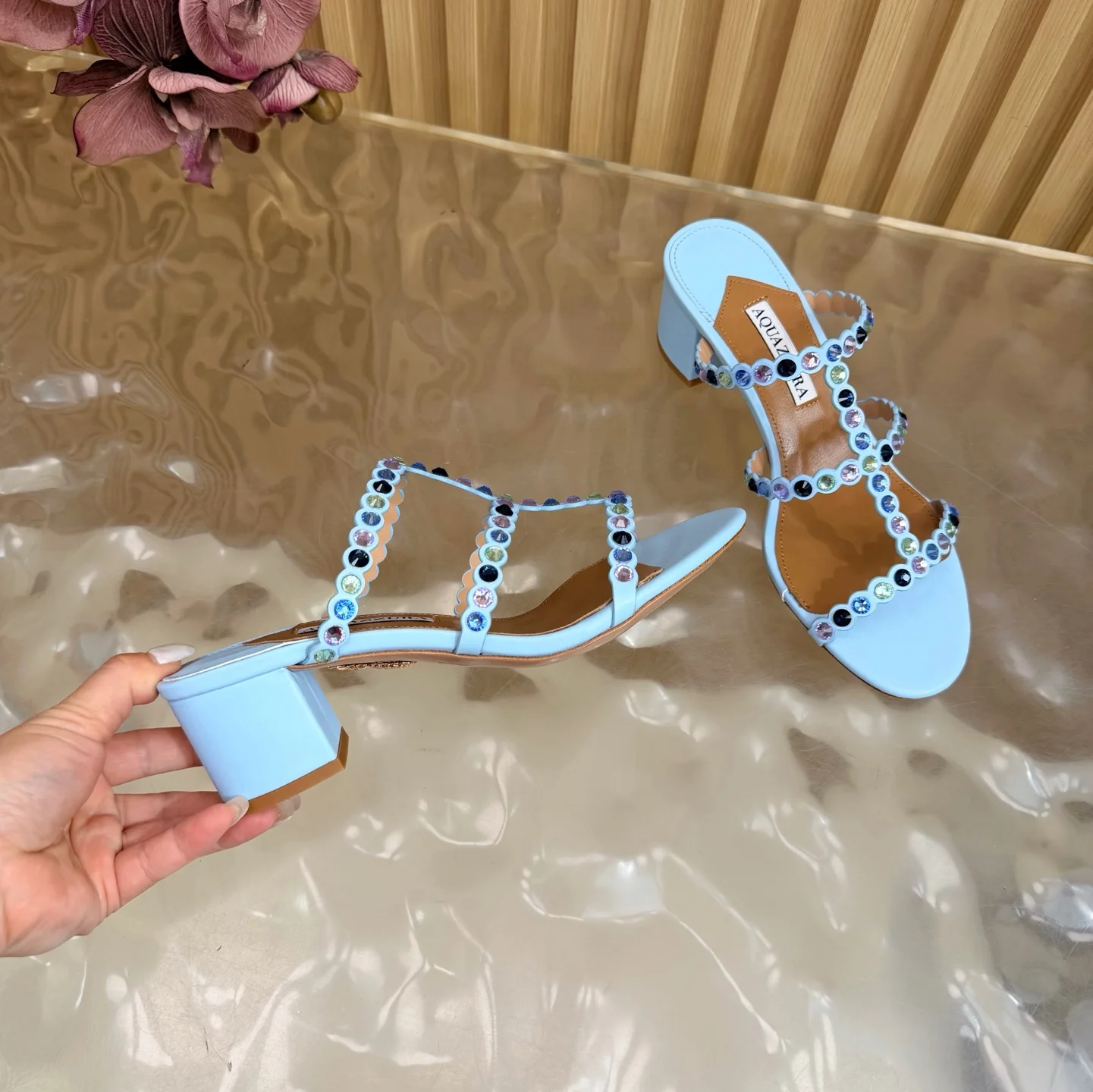 AQUAZZURA Sandals Sheep Leather Light Blue-Multi EU36-43 B60202609110833 - Image 7