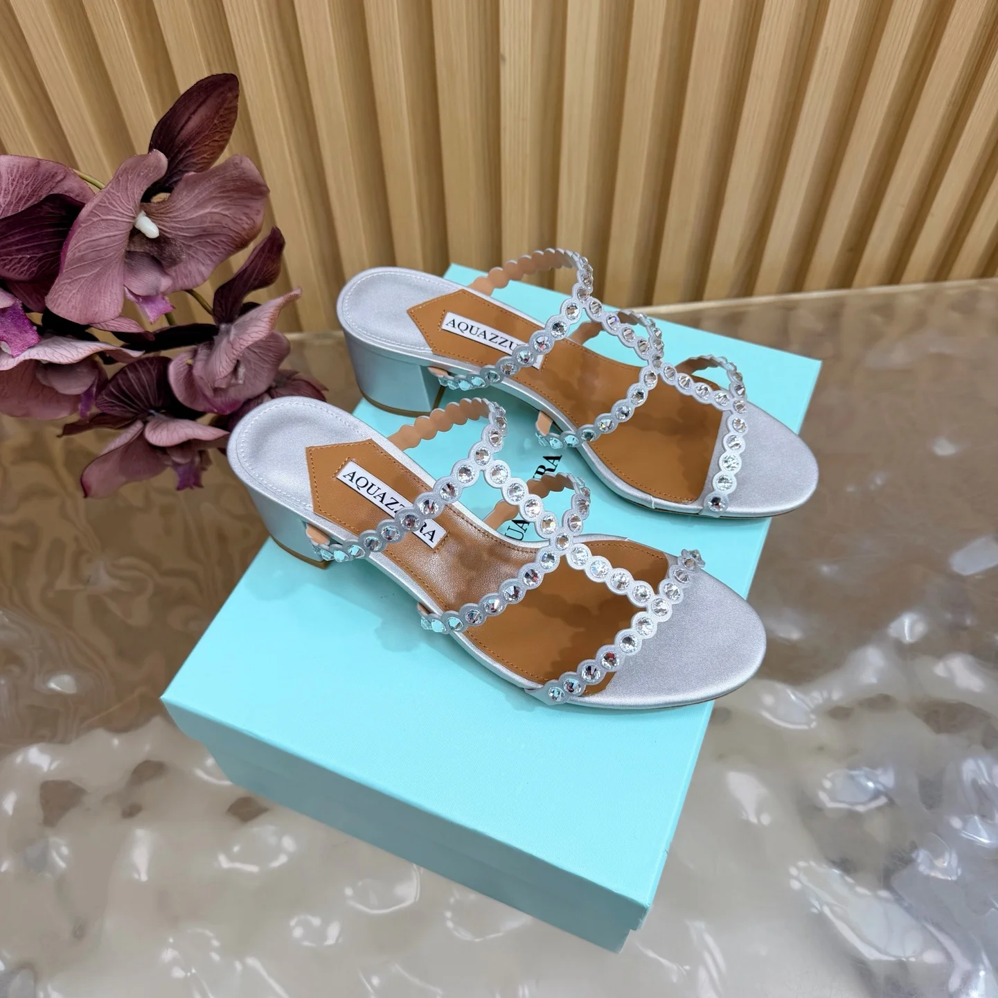 AQUAZZURA Sandals Sheepskin Leather Silver-Brown EU36-43 B60202609110839