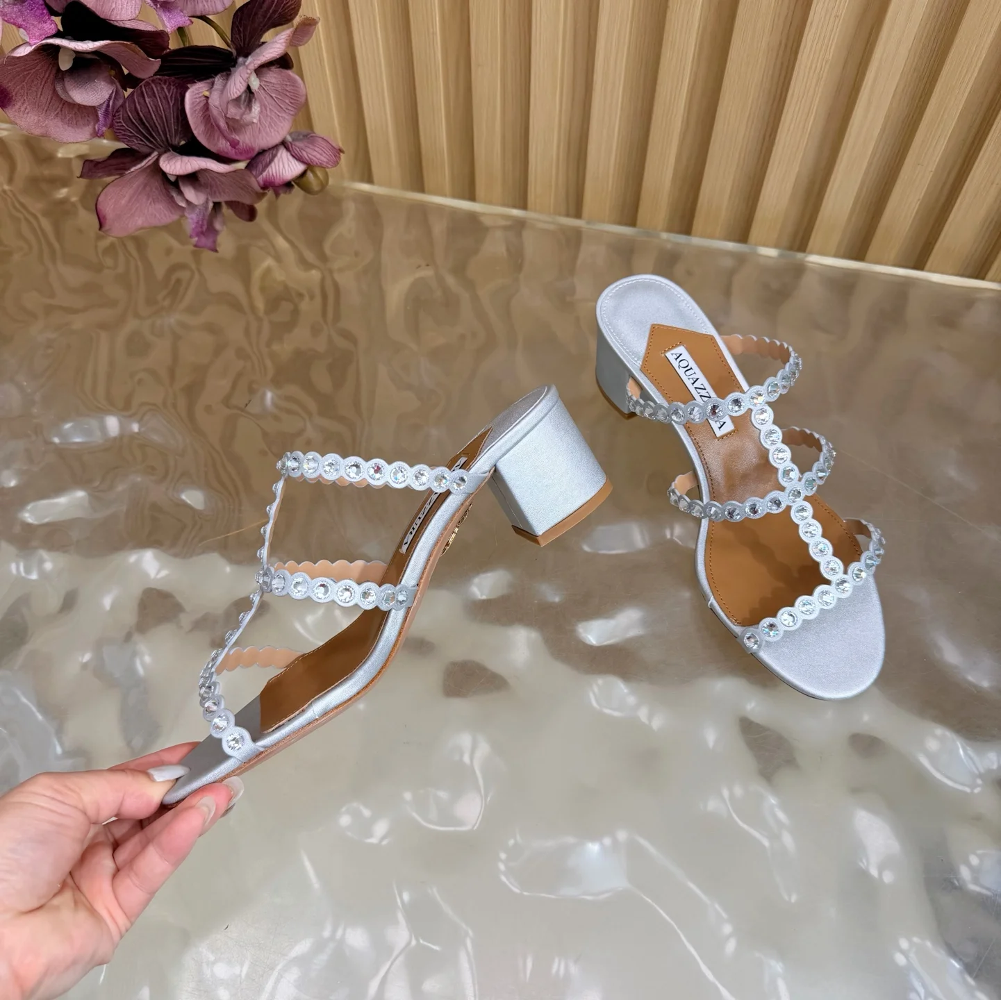 AQUAZZURA Sandals Sheepskin Leather Silver-Brown EU36-43 B60202609110839 - Image 6