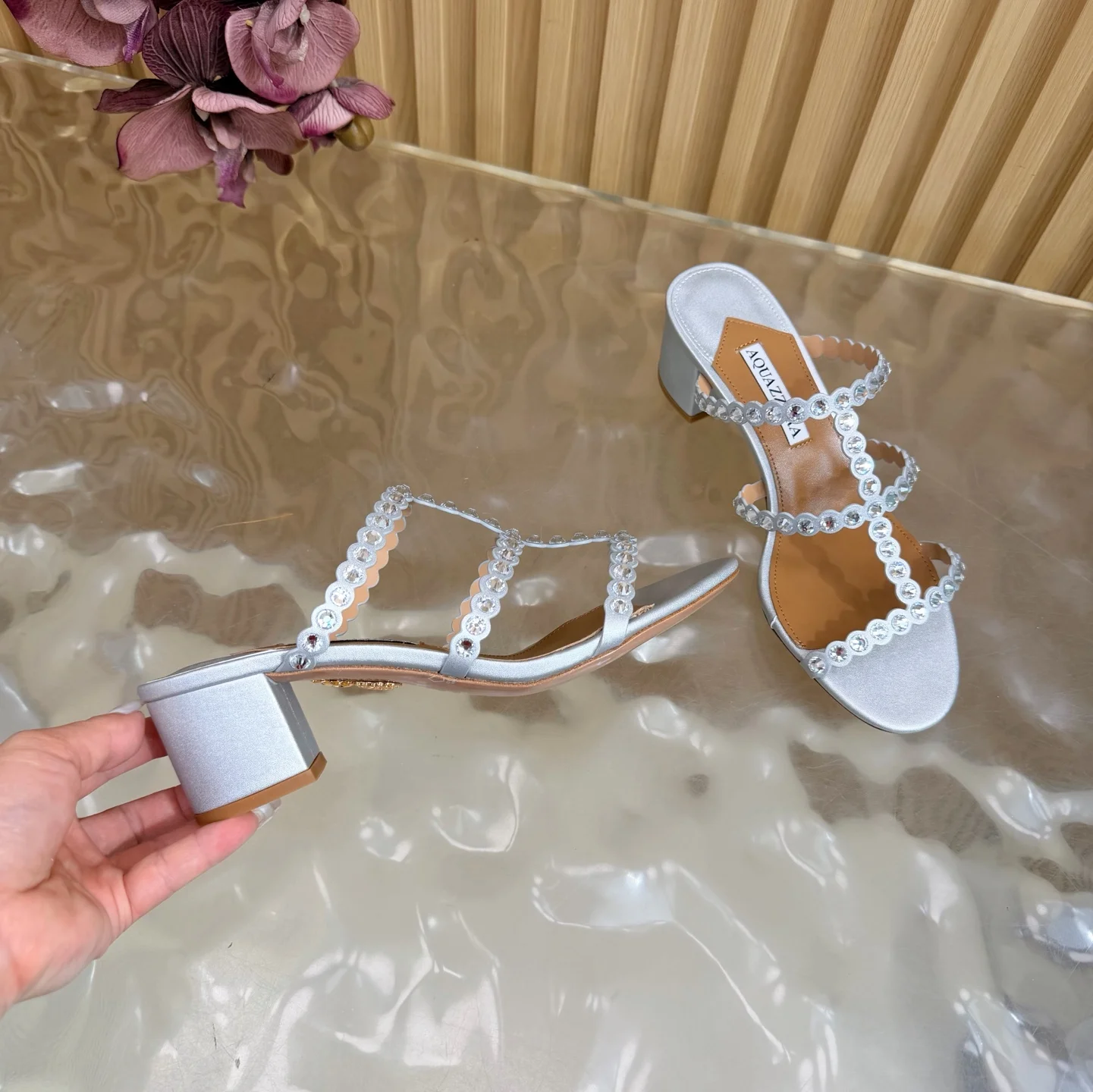 AQUAZZURA Sandals Sheepskin Leather Silver-Brown EU36-43 B60202609110839 - Image 7