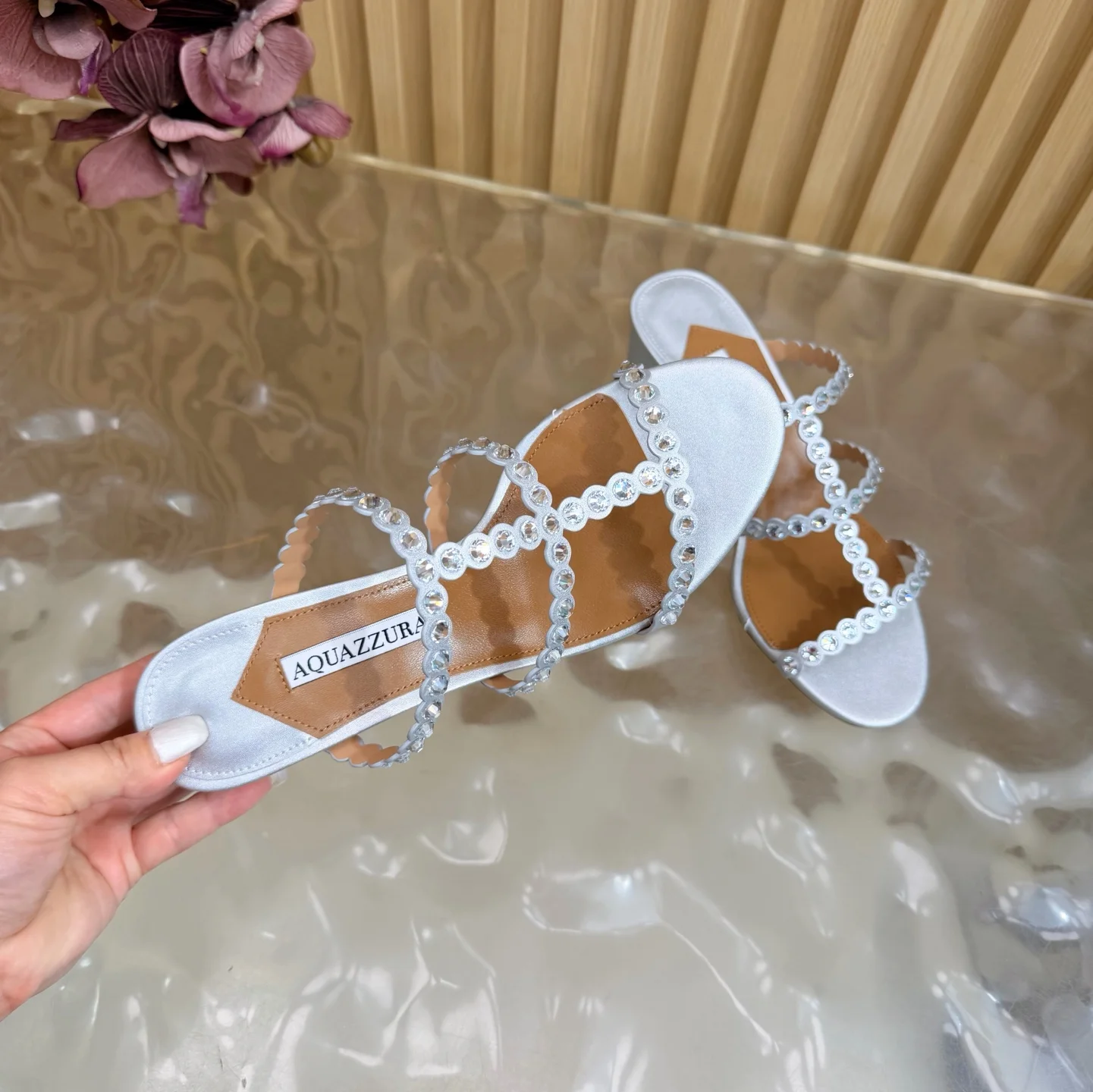 AQUAZZURA Sandals Sheepskin Leather Silver-Brown EU36-43 B60202609110839 - Image 9