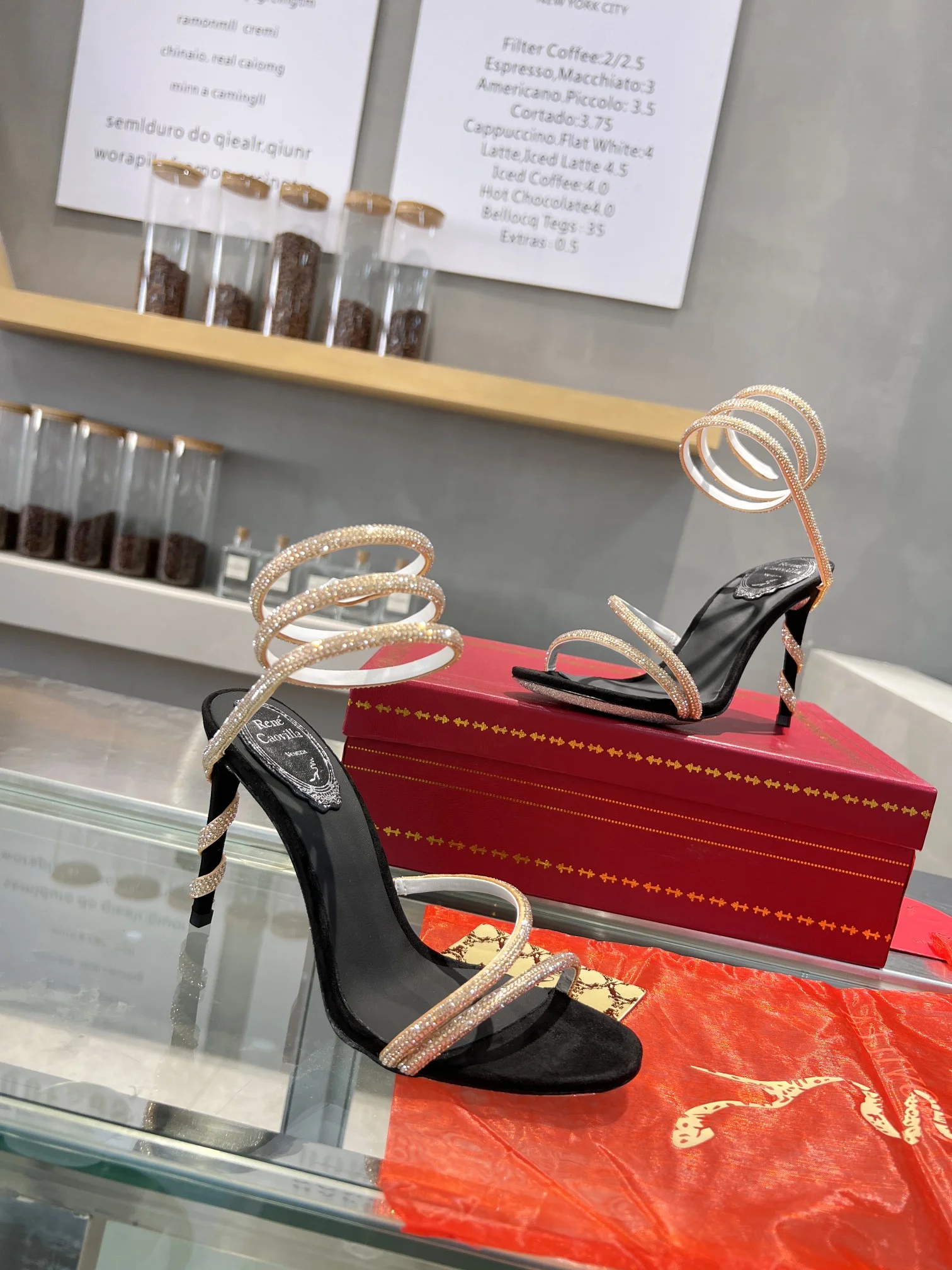AQUAZZURA Sandals Silk Crystal Black-Gold EU35-39 B75202609110351 - Image 3