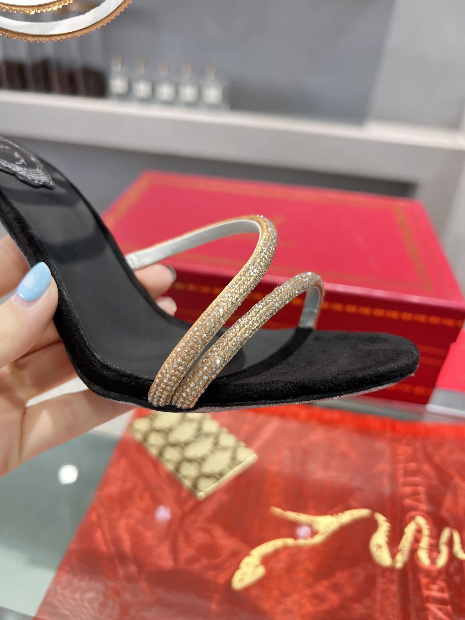 AQUAZZURA Sandals Silk Crystal Black-Gold EU35-39 B75202609110351 - Image 4