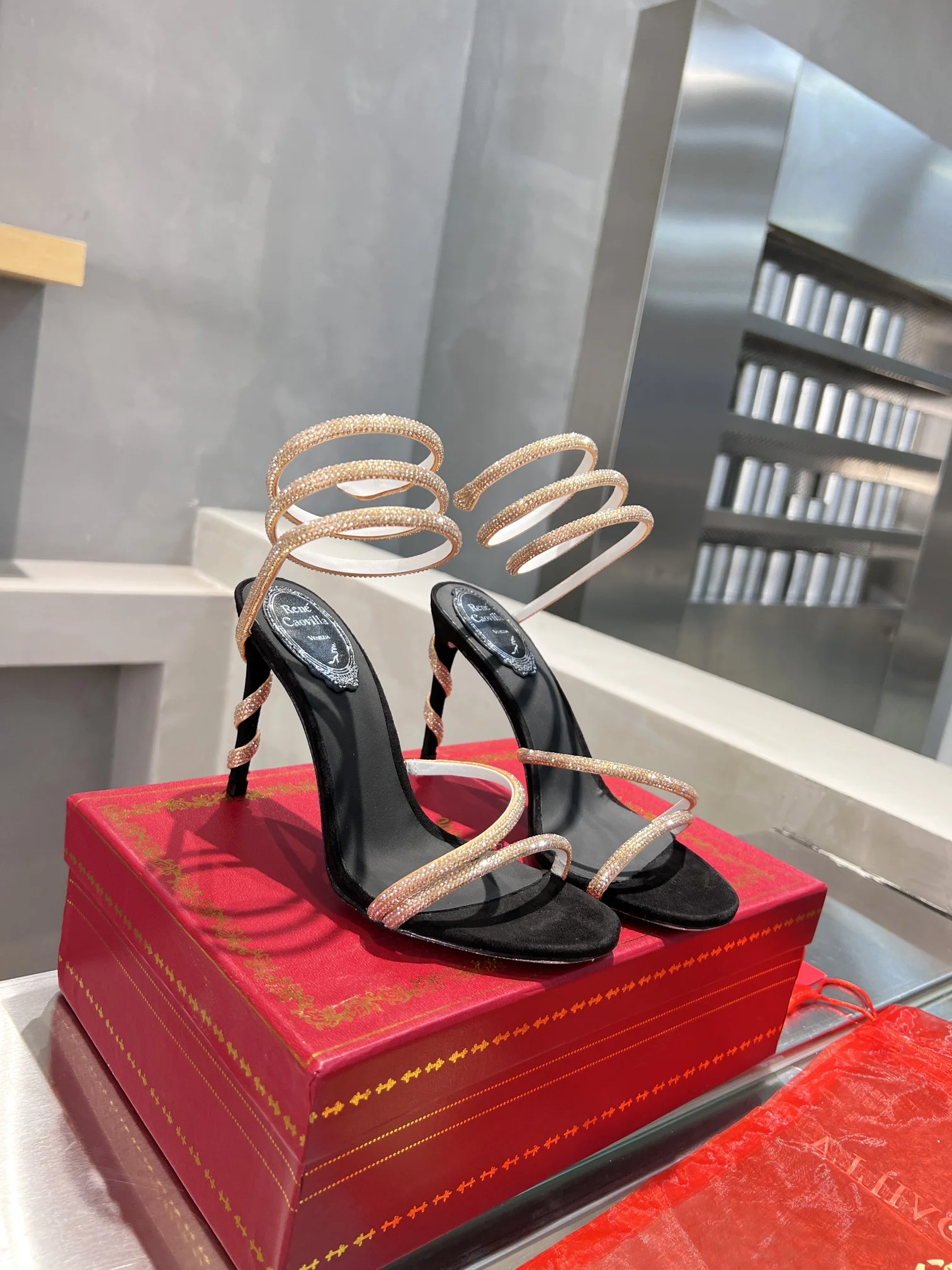 AQUAZZURA Sandals Silk Crystal Black-Gold EU35-39 B75202609110351 - Image 7