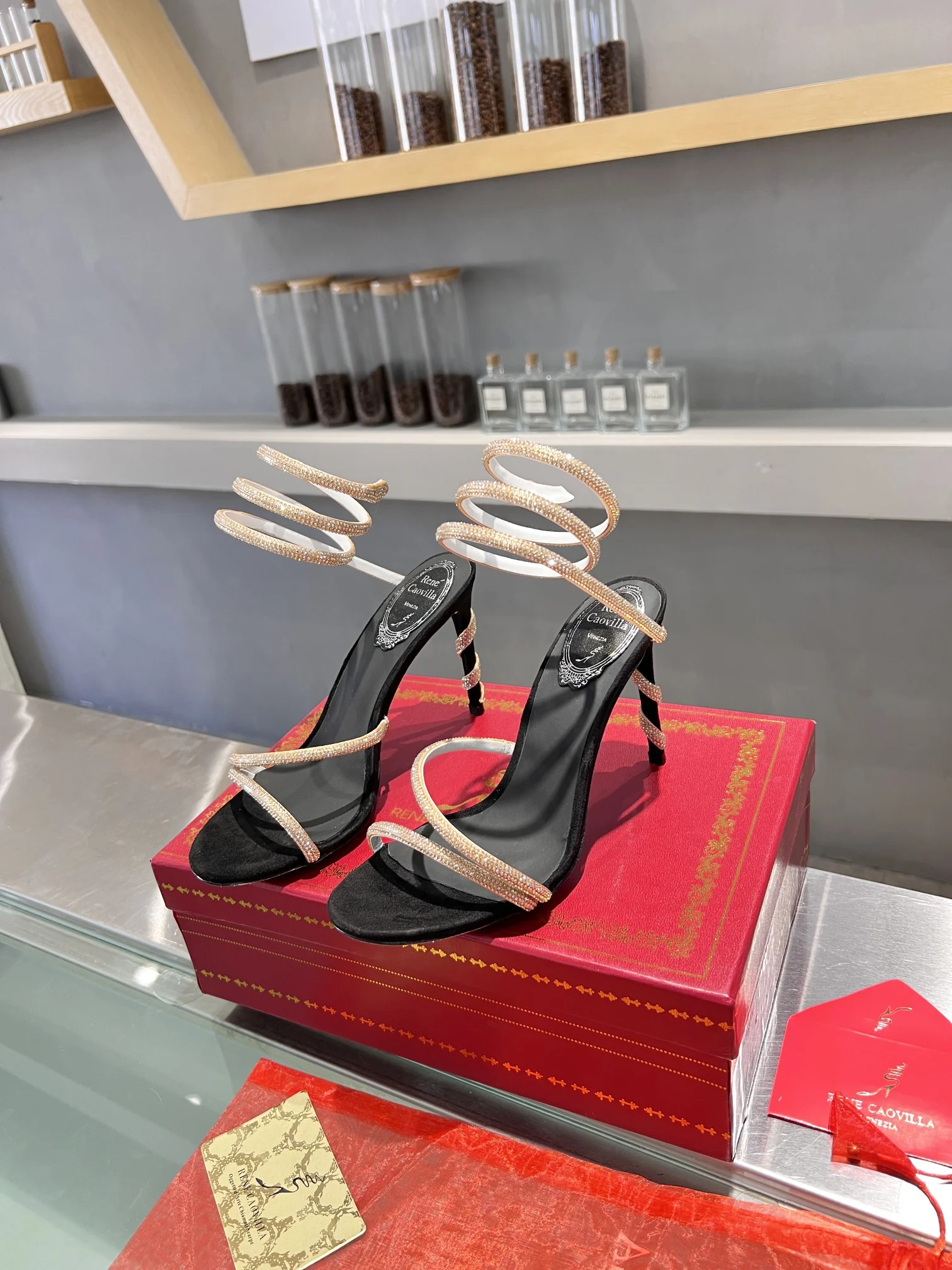 AQUAZZURA Sandals Silk Crystal Black-Gold EU35-39 B75202609110351 - Image 8
