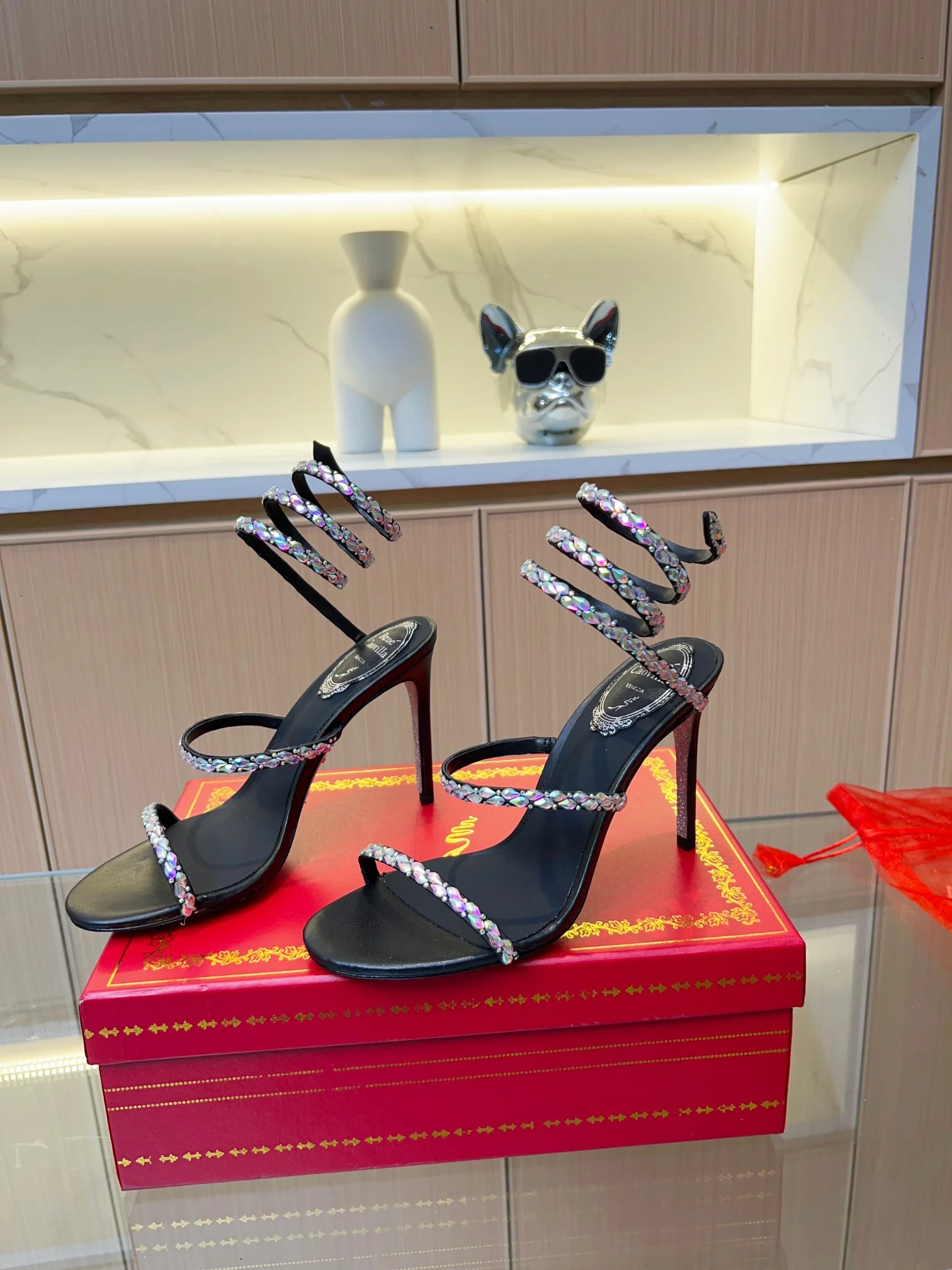 AQUAZZURA Sandals Silk Crystal Black-Silver EU35-39 B90202609110371 - Image 6