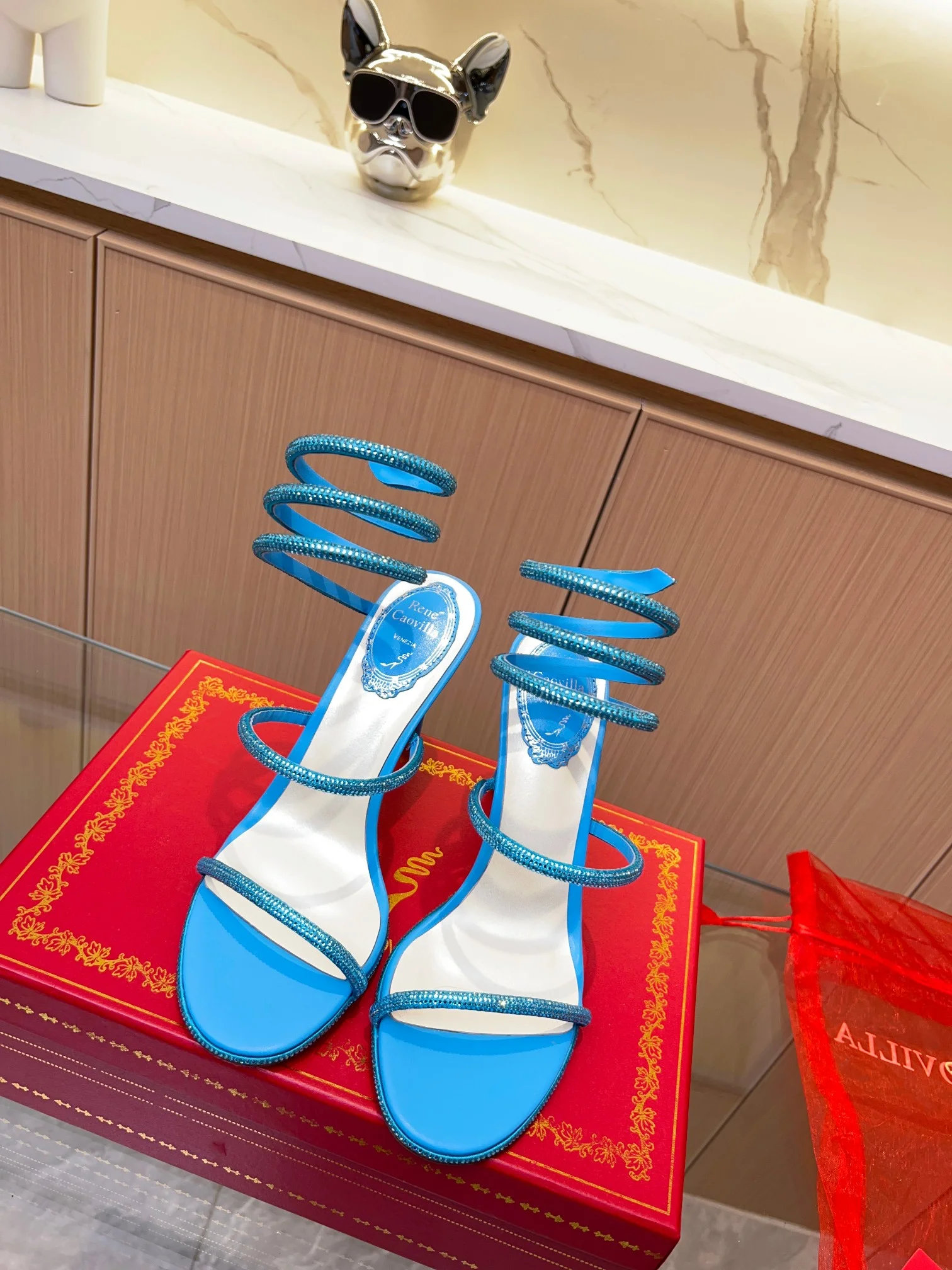AQUAZZURA Sandals Silk Crystal Blue-Silver EU35-39 B90202609110362 - Image 3