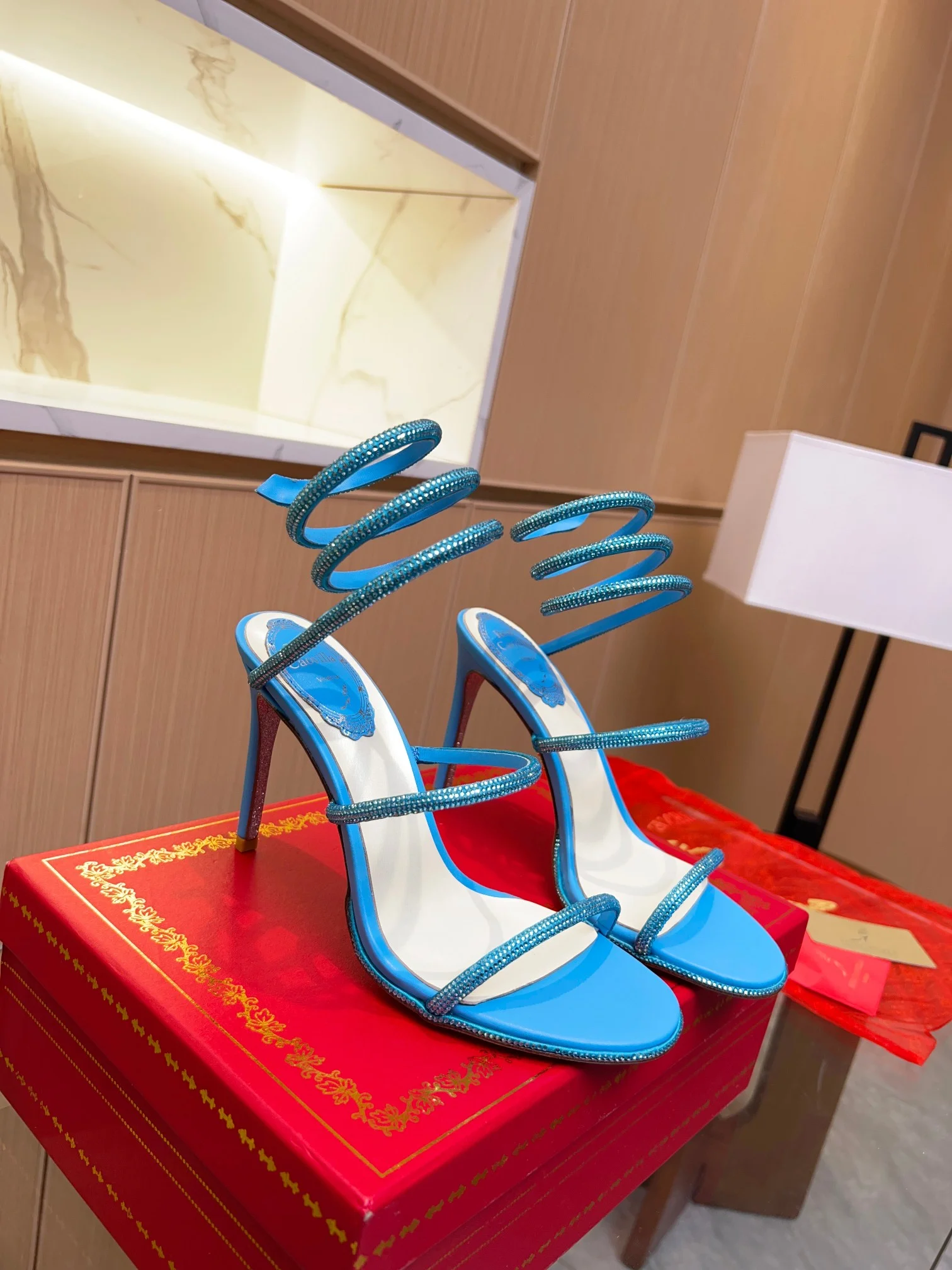 AQUAZZURA Sandals Silk Crystal Blue-Silver EU35-39 B90202609110362 - Image 4