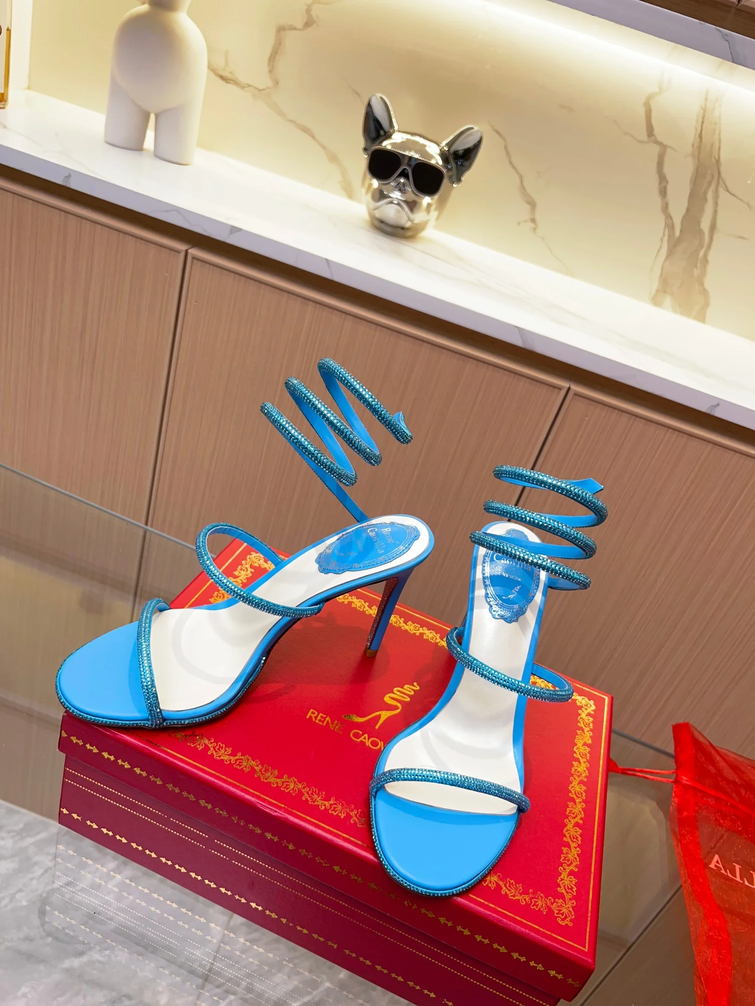 AQUAZZURA Sandals Silk Crystal Blue-Silver EU35-39 B90202609110362 - Image 7