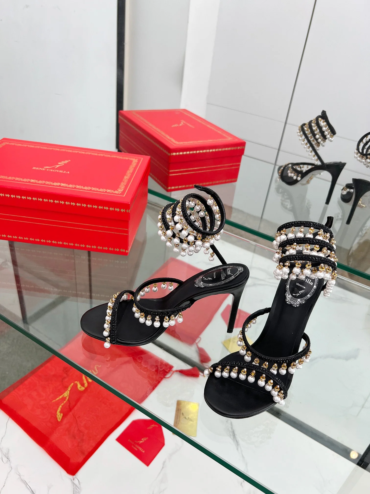AQUAZZURA Sandals Silk Crystal Pearl Black-Gold EU35-39 C50202609110319 - Image 10