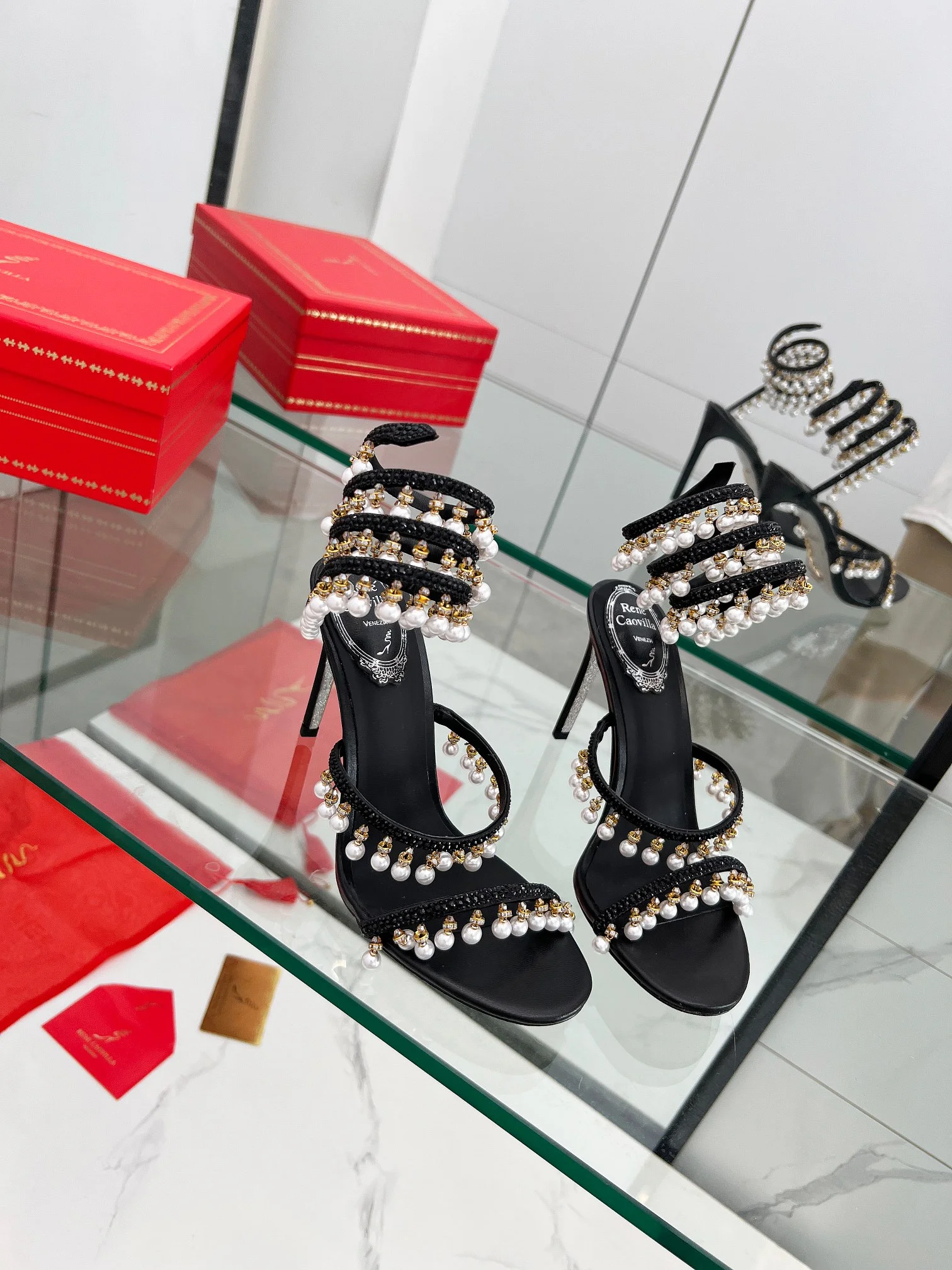 AQUAZZURA Sandals Silk Crystal Pearl Black-Gold EU35-39 C50202609110319 - Image 7