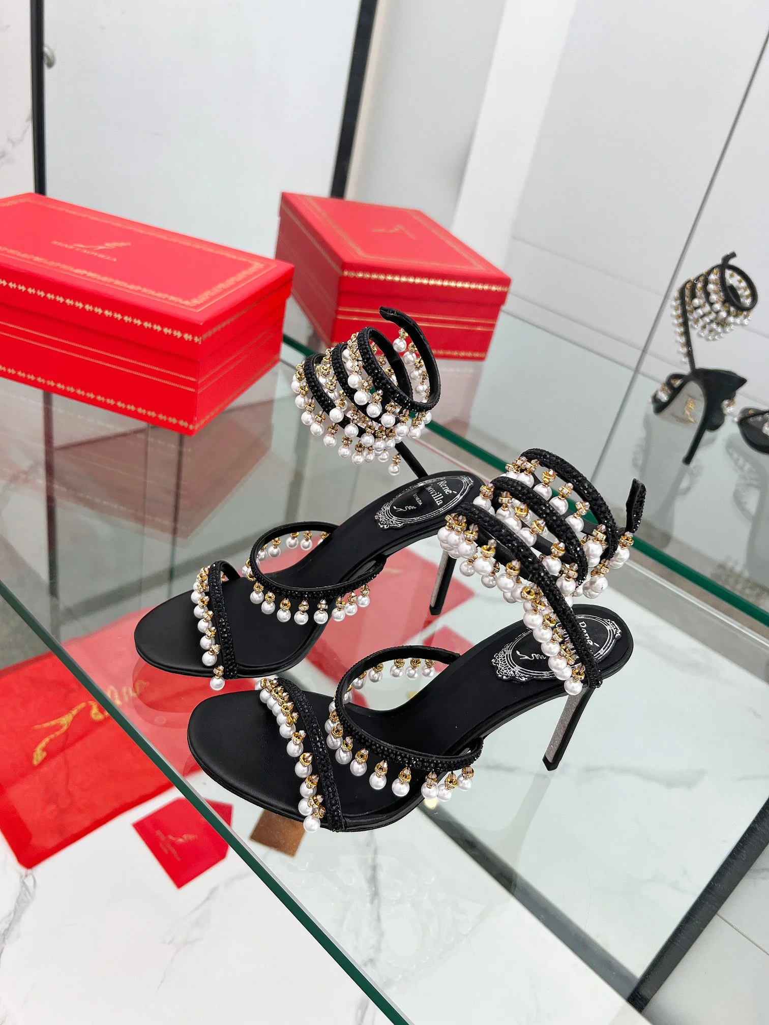AQUAZZURA Sandals Silk Crystal Pearl Black-Gold EU35-39 C50202609110319 - Image 9