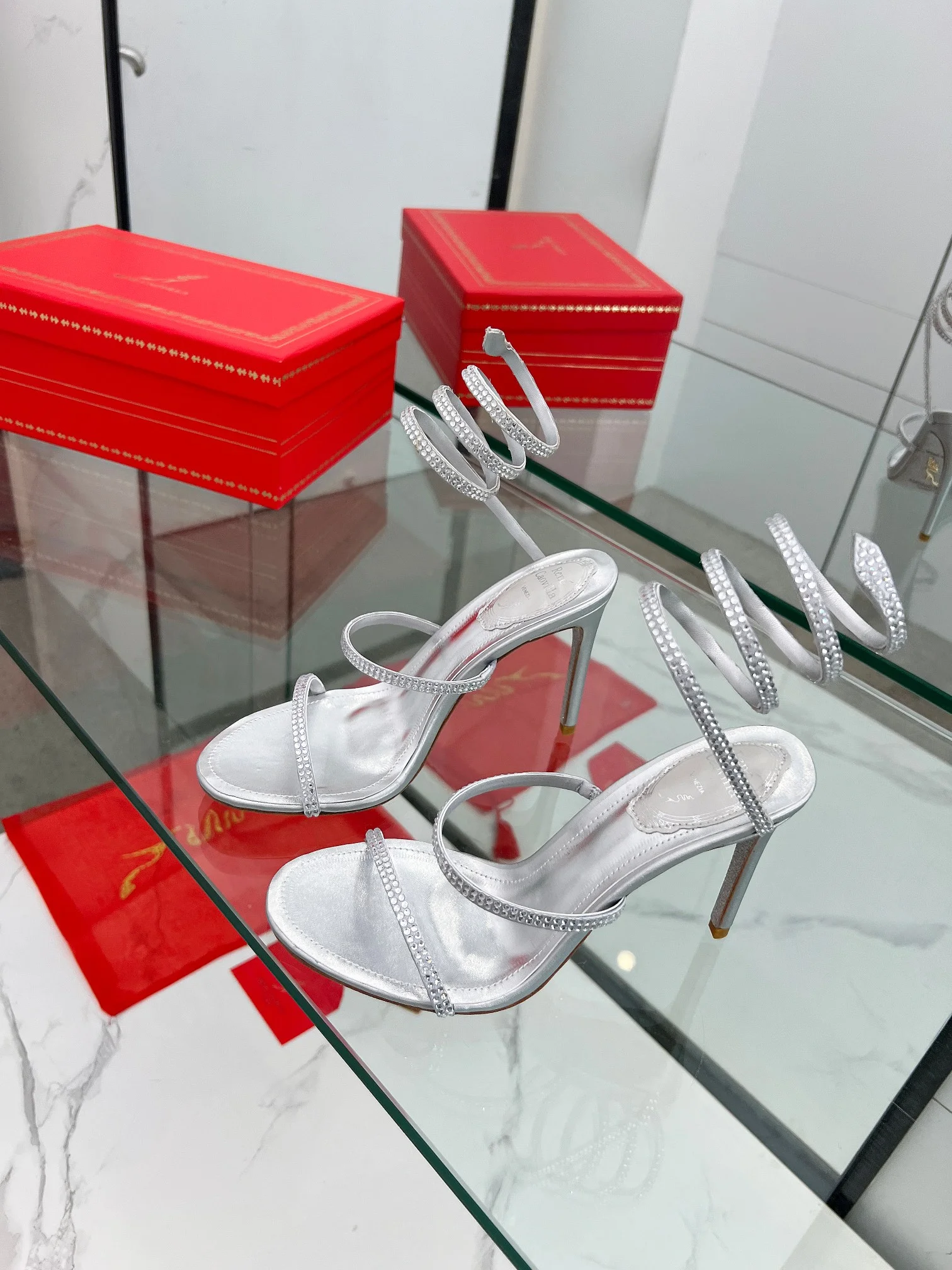 AQUAZZURA Sandals Silk Crystal Silver-Clear EU35-39 B90202609110326 - Image 10