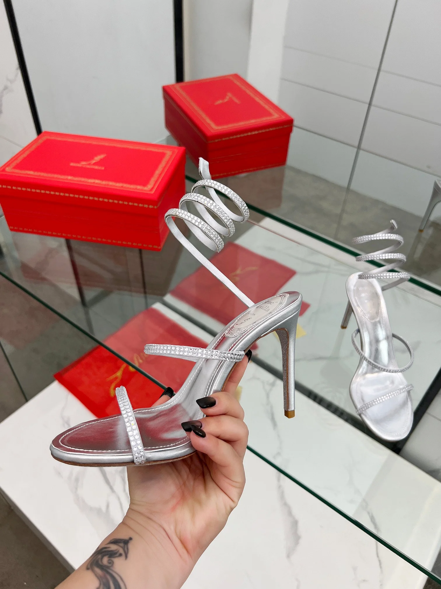 AQUAZZURA Sandals Silk Crystal Silver-Clear EU35-39 B90202609110326 - Image 3