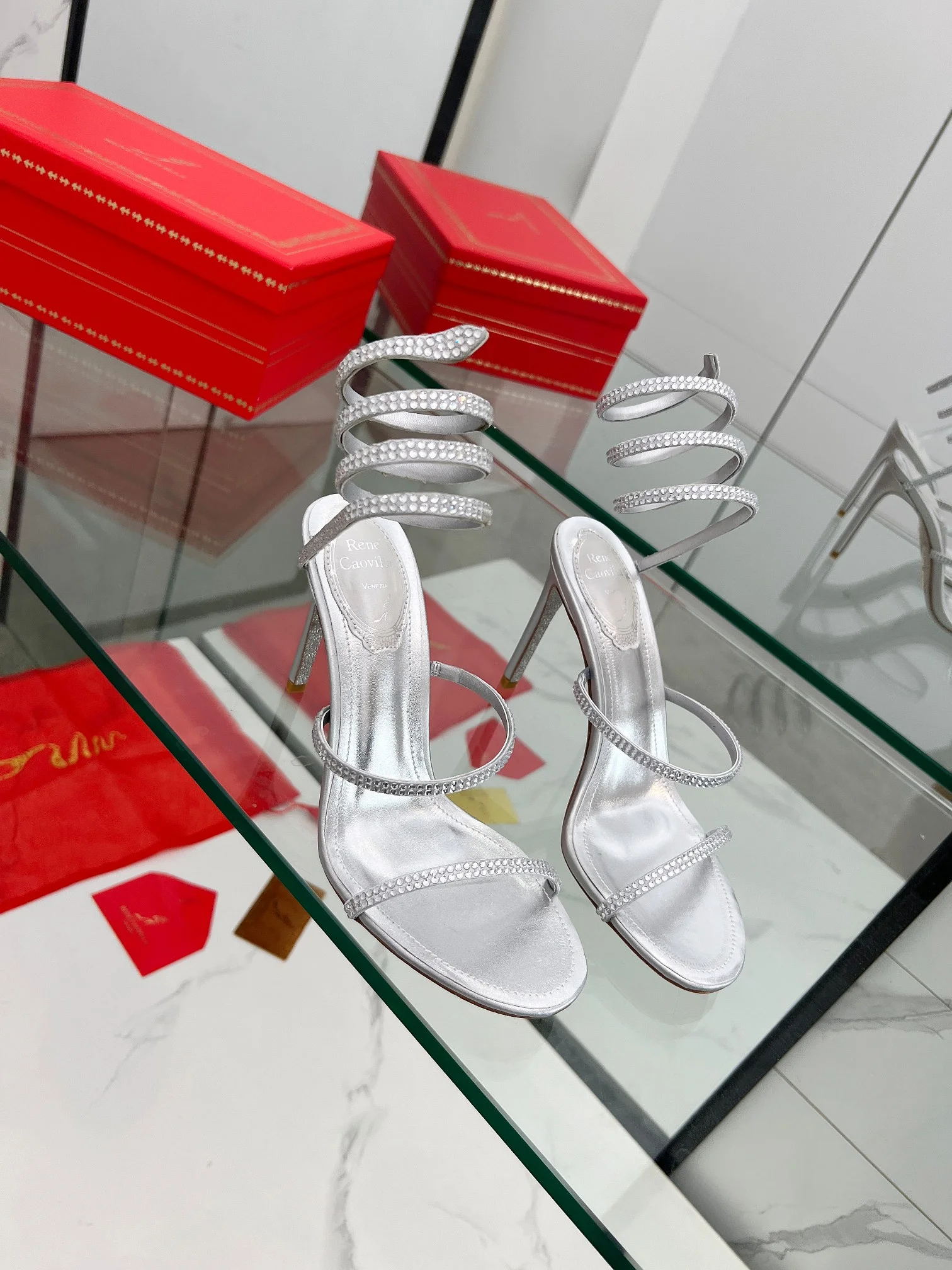 AQUAZZURA Sandals Silk Crystal Silver-Clear EU35-39 B90202609110326 - Image 7