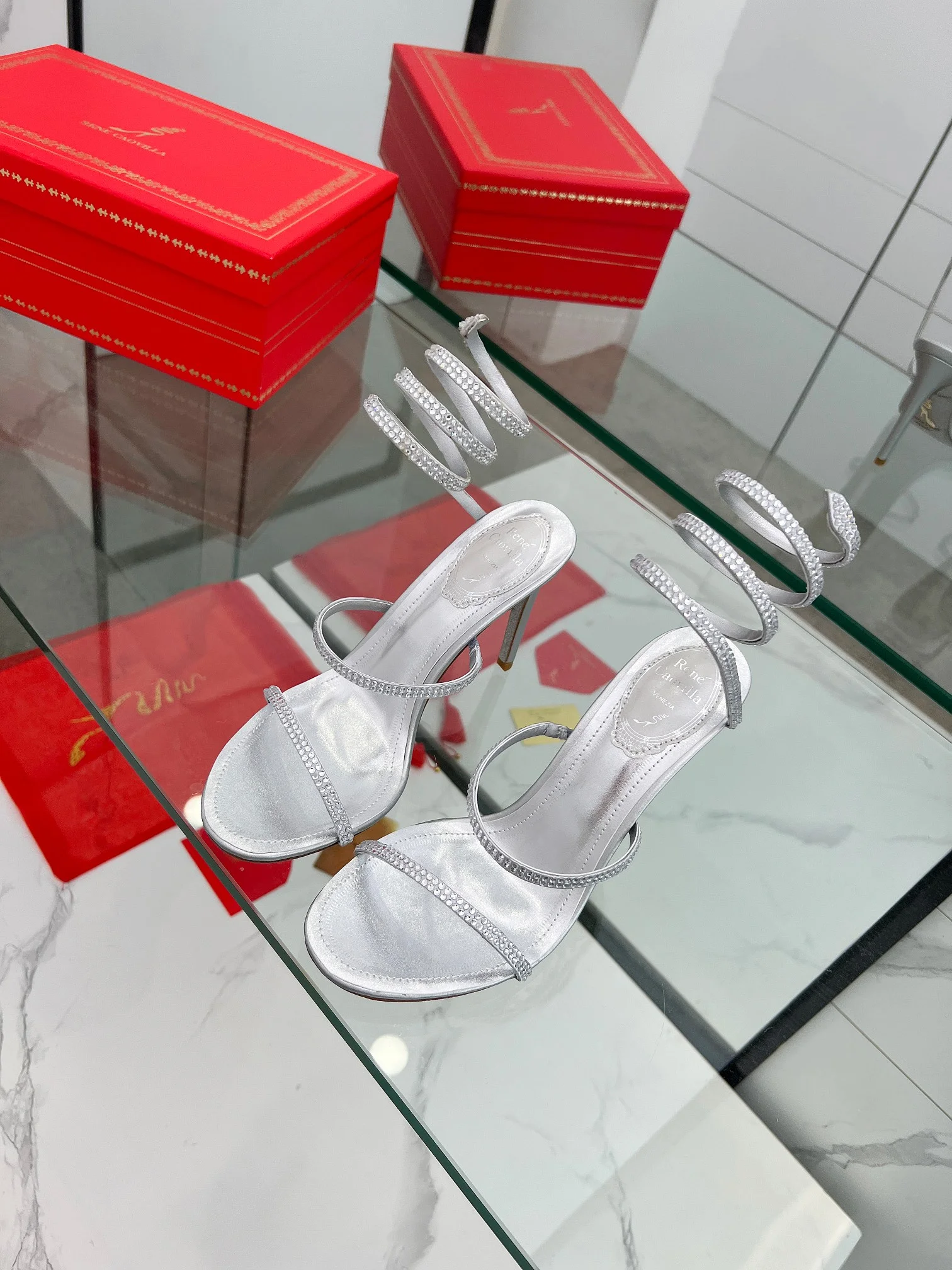 AQUAZZURA Sandals Silk Crystal Silver-Clear EU35-39 B90202609110326 - Image 8