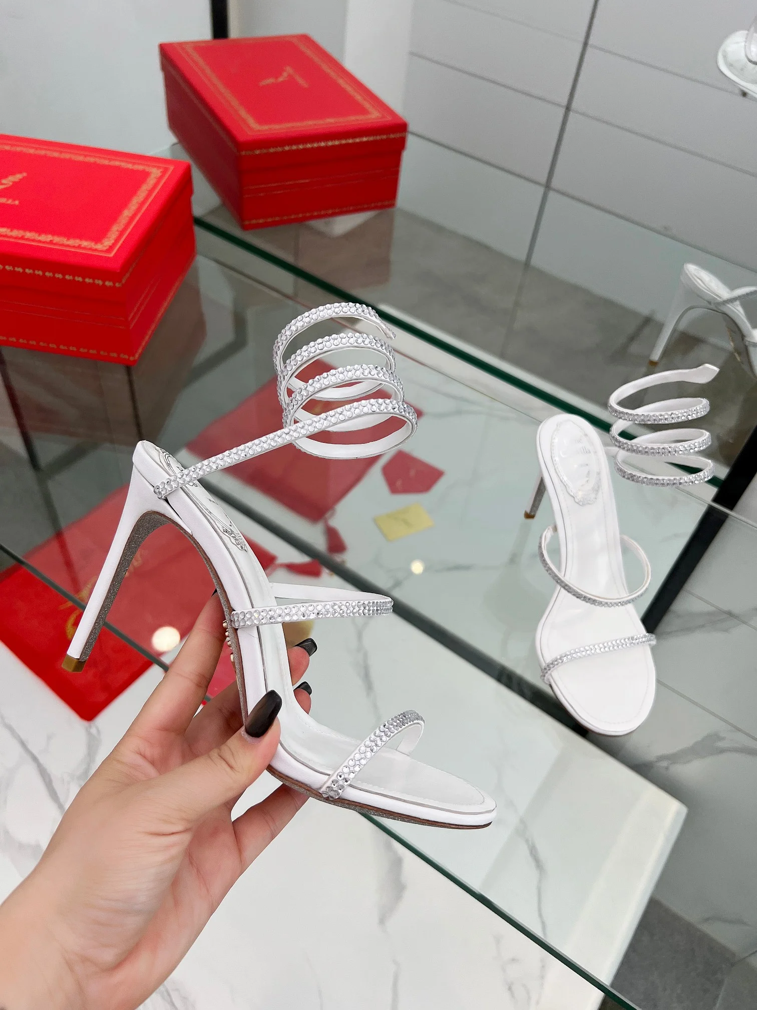 AQUAZZURA Sandals Silk Crystal White-Silver EU35-39 B90202609110327