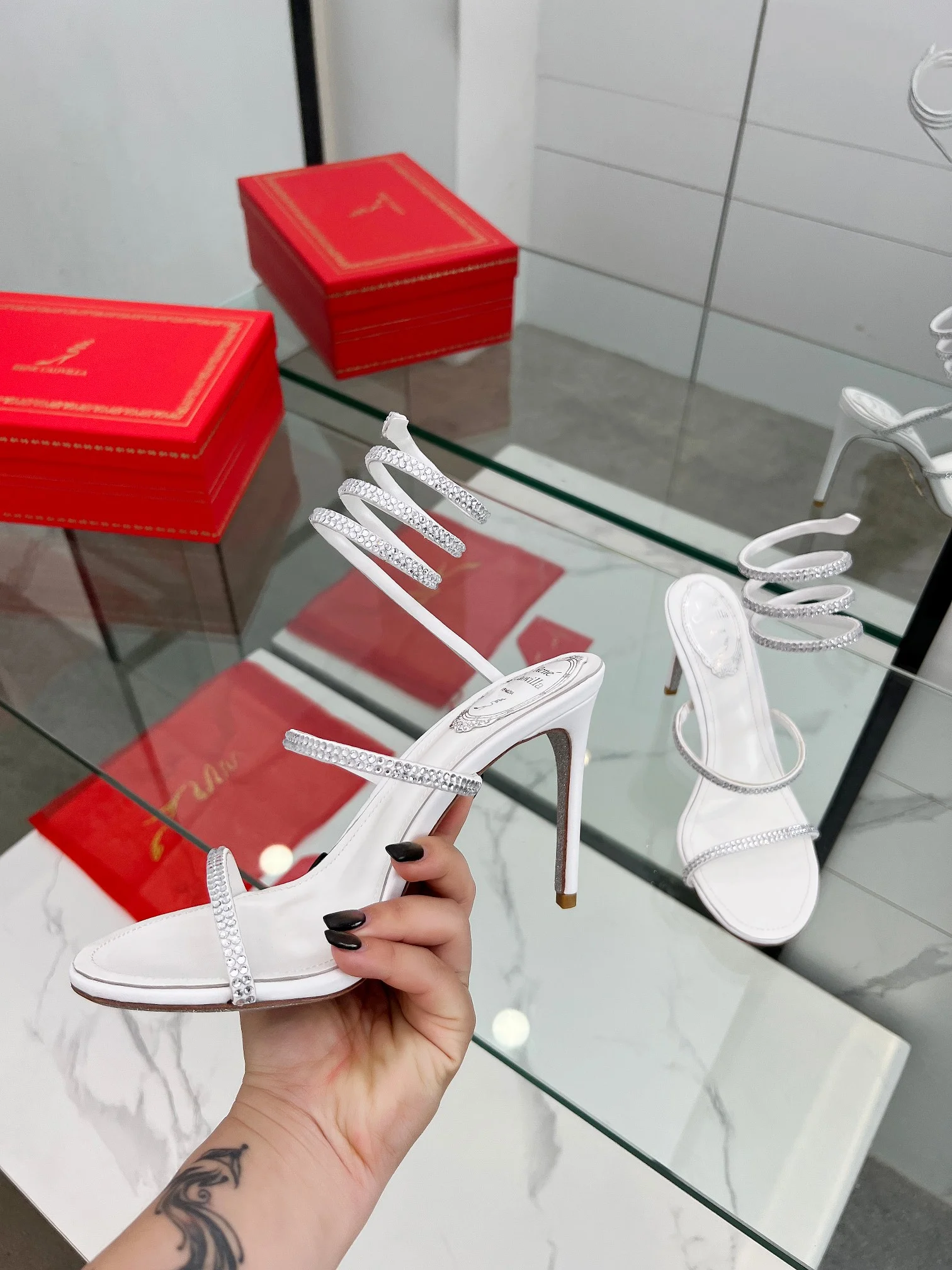 AQUAZZURA Sandals Silk Crystal White-Silver EU35-39 B90202609110327 - Image 3