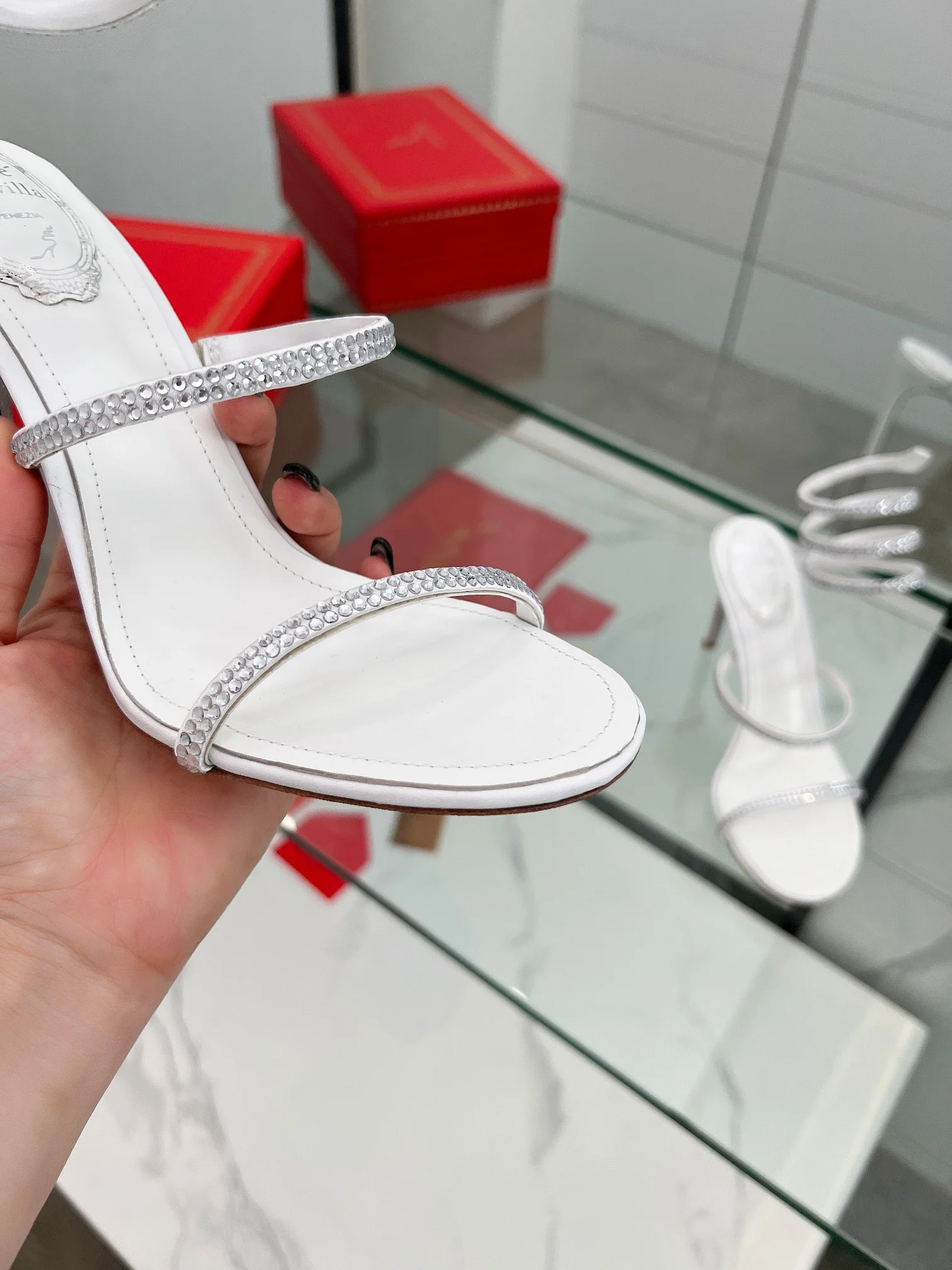 AQUAZZURA Sandals Silk Crystal White-Silver EU35-39 B90202609110327 - Image 6