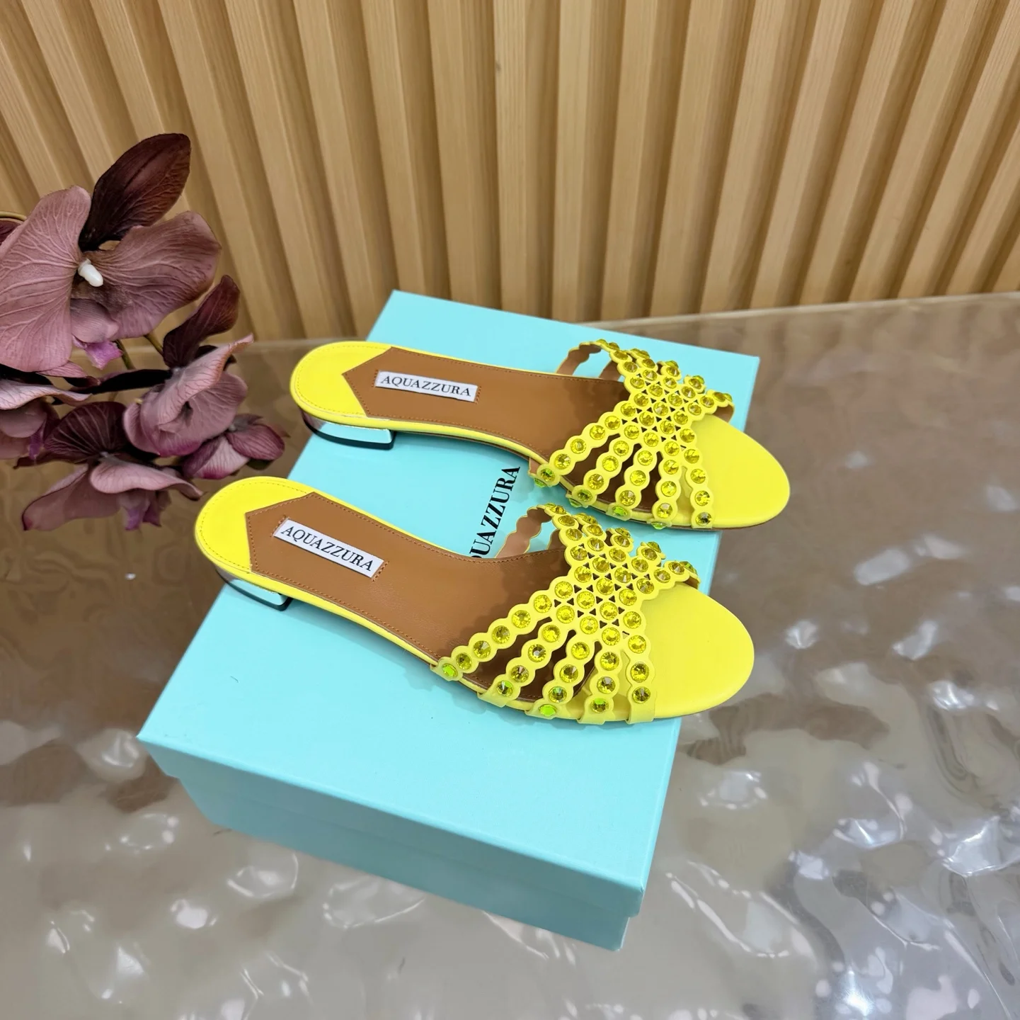 AQUAZZURA Sandals Suede Calf Leather Yellow-Brown EU36-43 B65202609110851