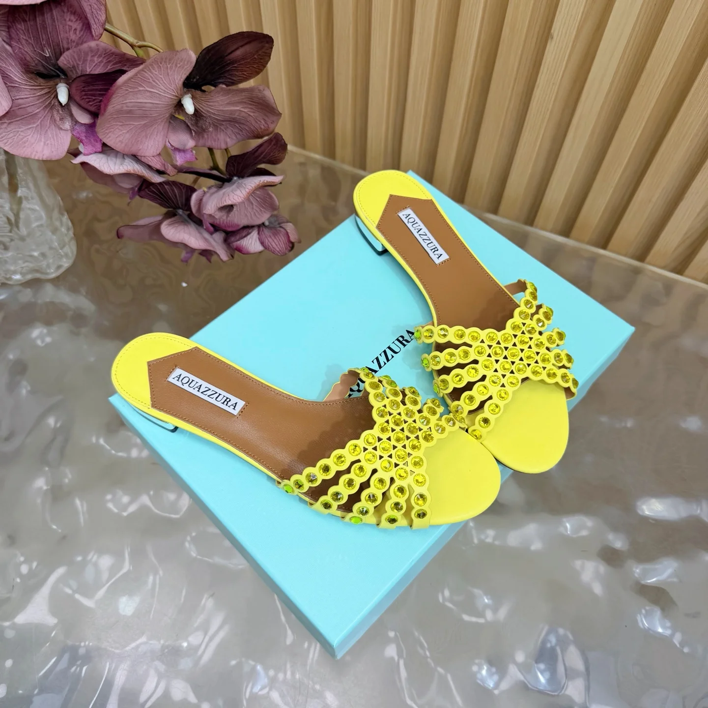 AQUAZZURA Sandals Suede Calf Leather Yellow-Brown EU36-43 B65202609110851 - Image 2