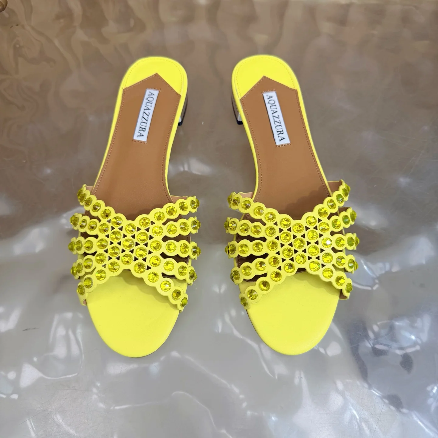 AQUAZZURA Sandals Suede Calf Leather Yellow-Brown EU36-43 B65202609110851 - Image 4