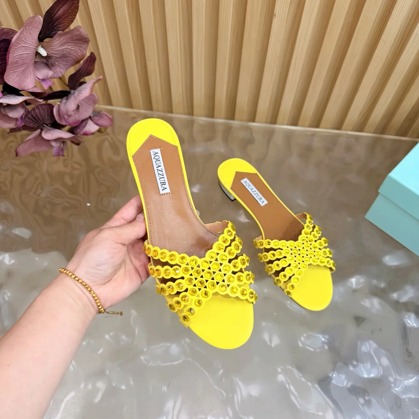 AQUAZZURA Sandals Suede Calf Leather Yellow-Brown EU36-43 B65202609110851 - Image 6