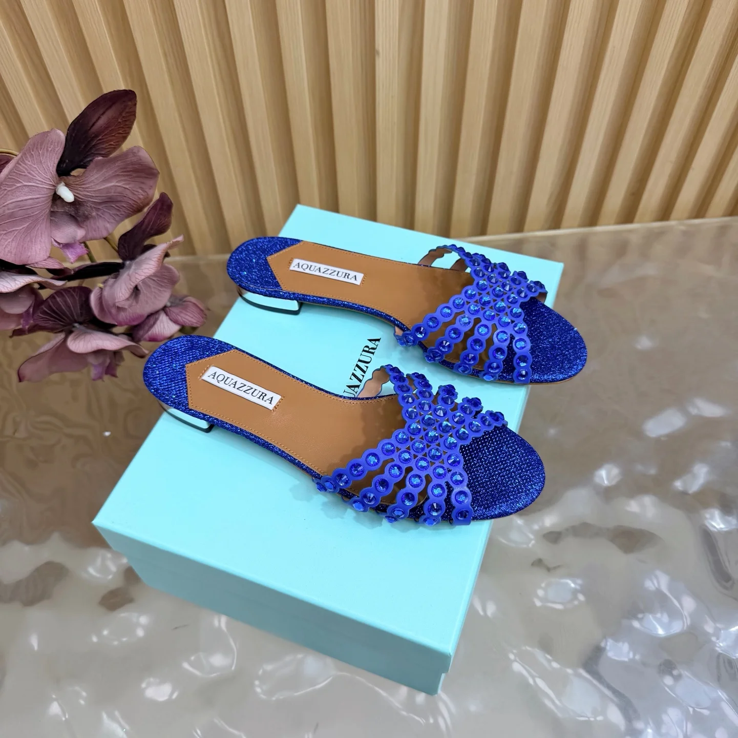 AQUAZZURA Sandals Suede Leather Blue-Brown EU36-43 B65202609110845