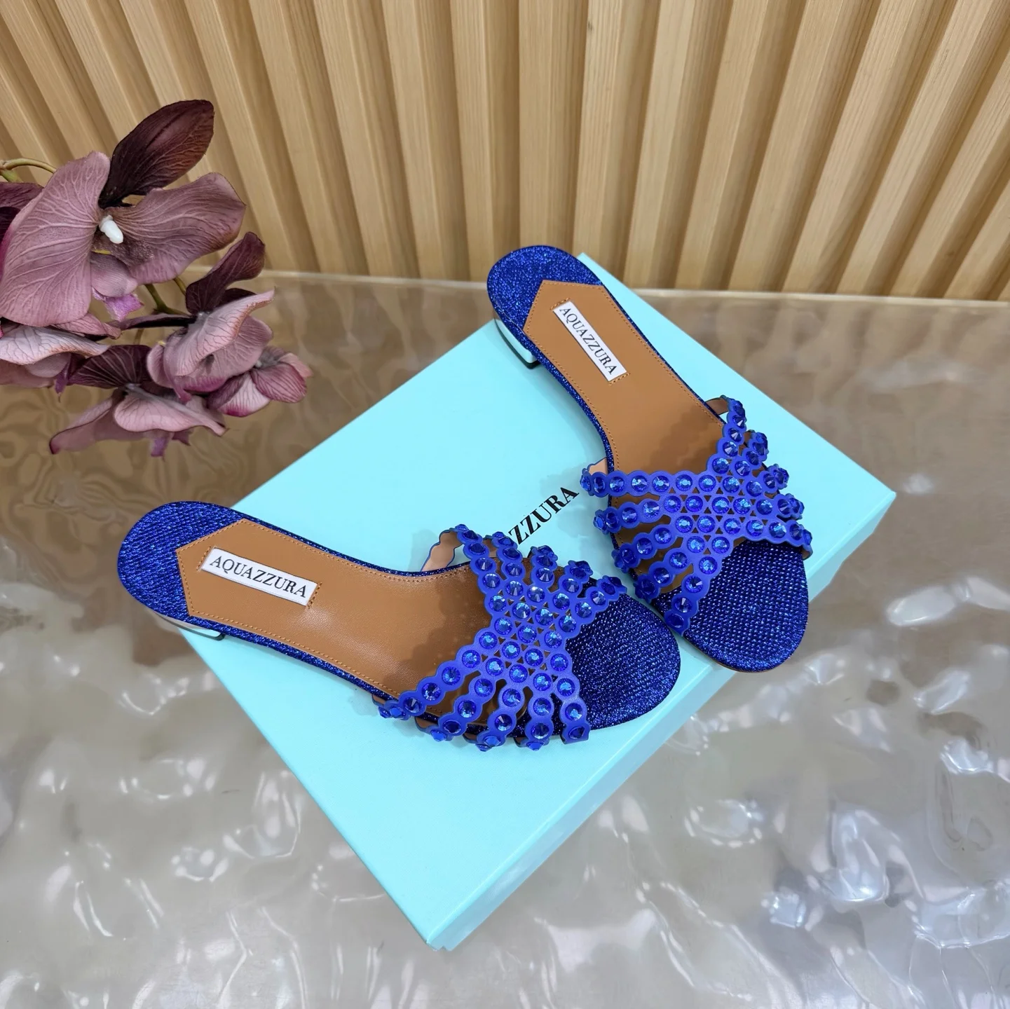 AQUAZZURA Sandals Suede Leather Blue-Brown EU36-43 B65202609110845 - Image 2
