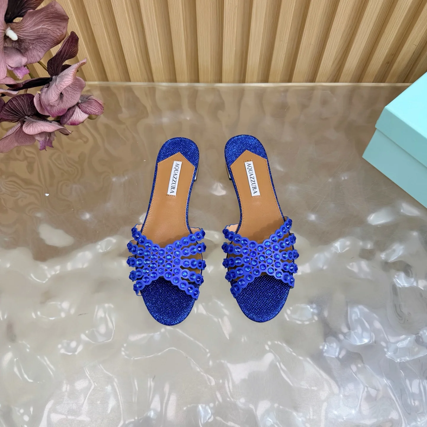AQUAZZURA Sandals Suede Leather Blue-Brown EU36-43 B65202609110845 - Image 3
