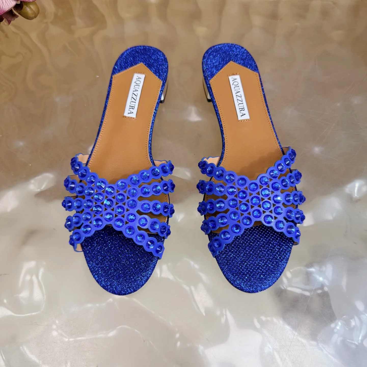 AQUAZZURA Sandals Suede Leather Blue-Brown EU36-43 B65202609110845 - Image 4