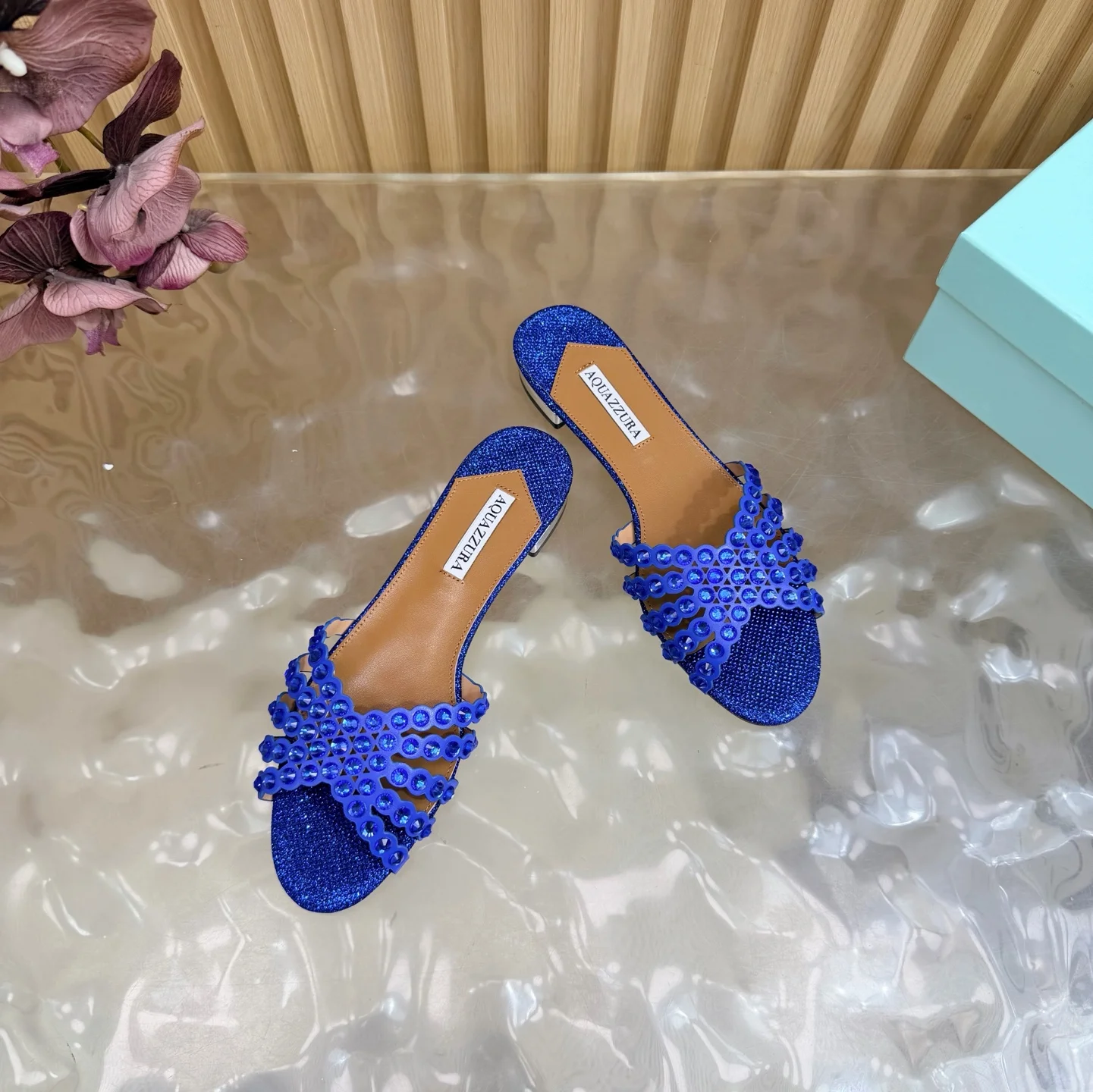 AQUAZZURA Sandals Suede Leather Blue-Brown EU36-43 B65202609110845 - Image 5