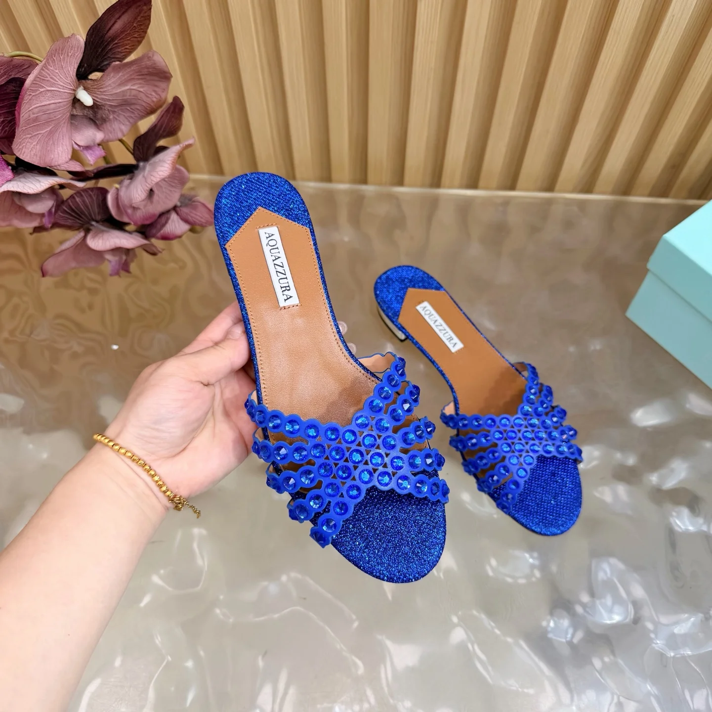 AQUAZZURA Sandals Suede Leather Blue-Brown EU36-43 B65202609110845 - Image 6