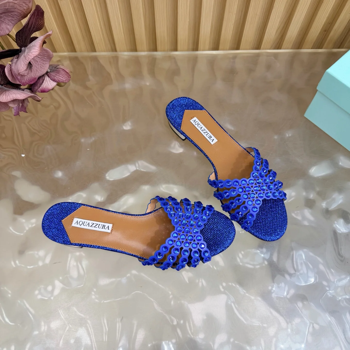 AQUAZZURA Sandals Suede Leather Blue-Brown EU36-43 B65202609110845 - Image 7