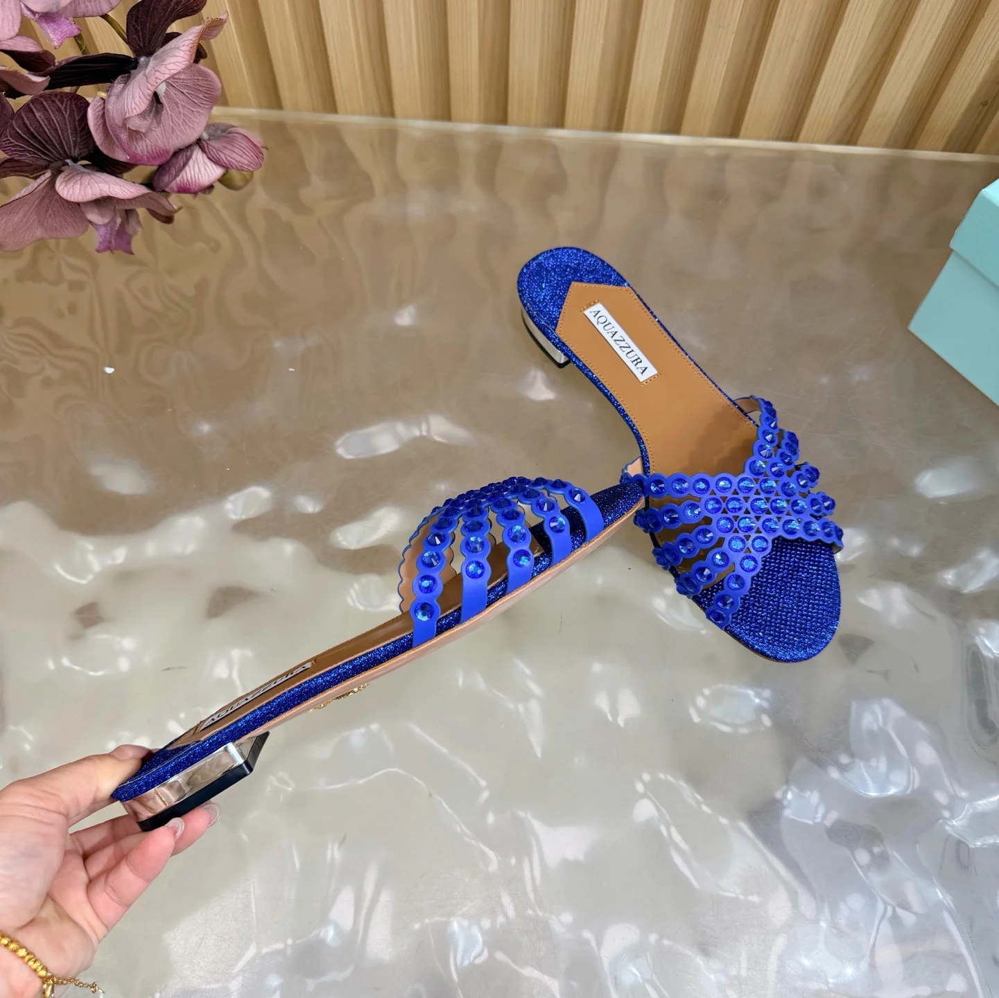 AQUAZZURA Sandals Suede Leather Blue-Brown EU36-43 B65202609110845 - Image 8