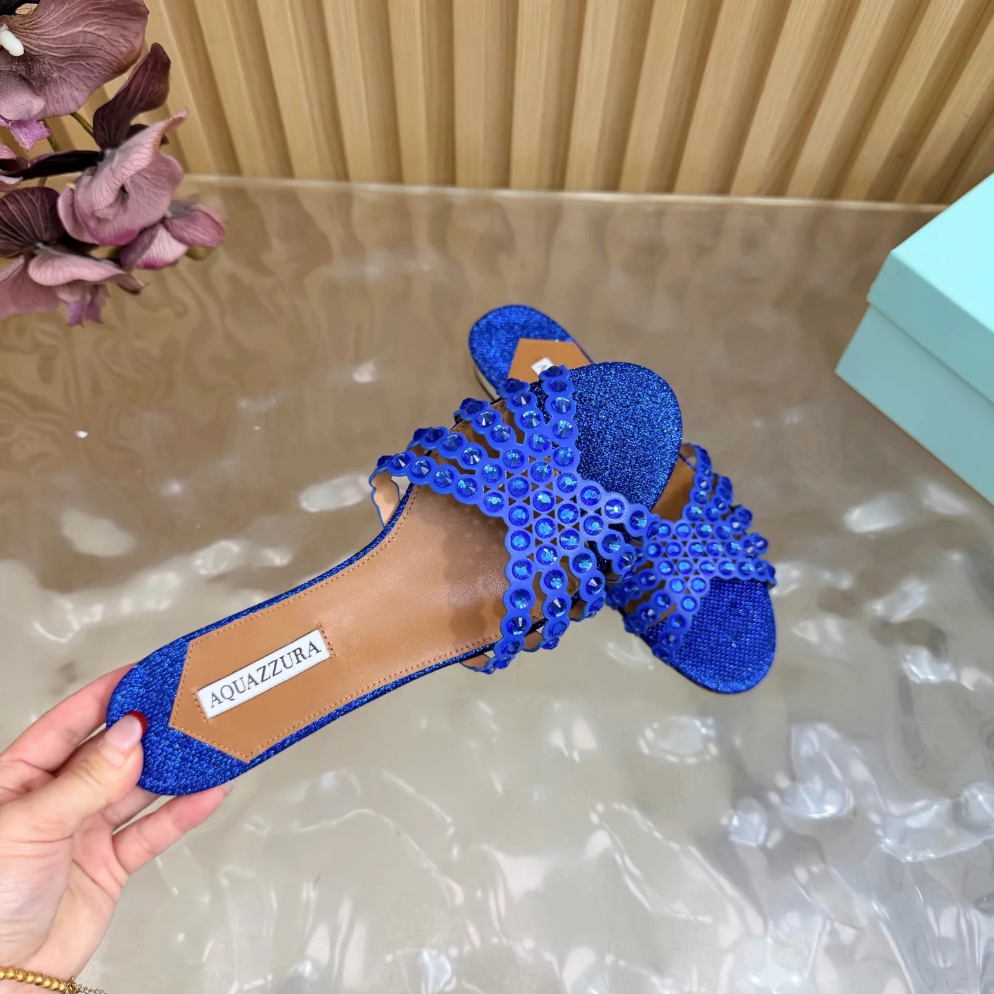 AQUAZZURA Sandals Suede Leather Blue-Brown EU36-43 B65202609110845 - Image 9