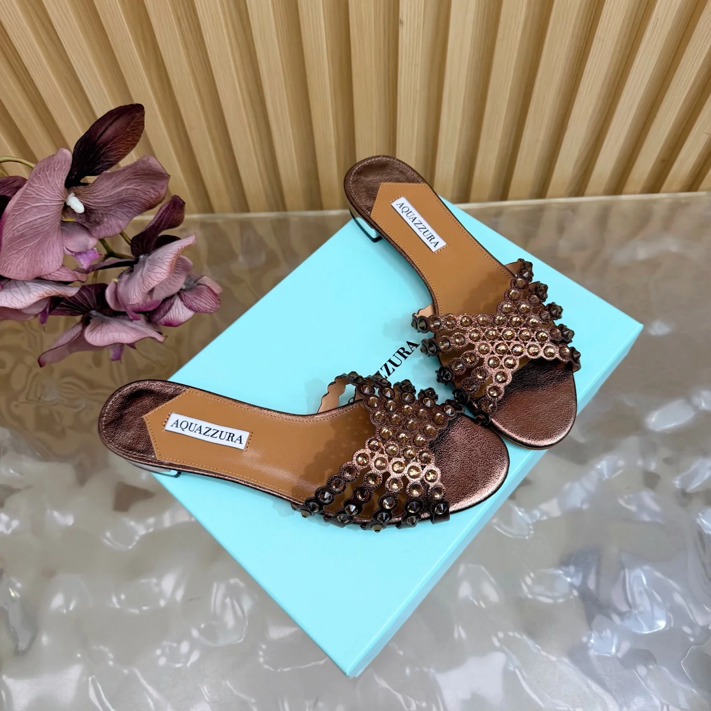 AQUAZZURA Sandals Suede Leather Bronze-Gold EU36-43 B65202609110848 - Image 2