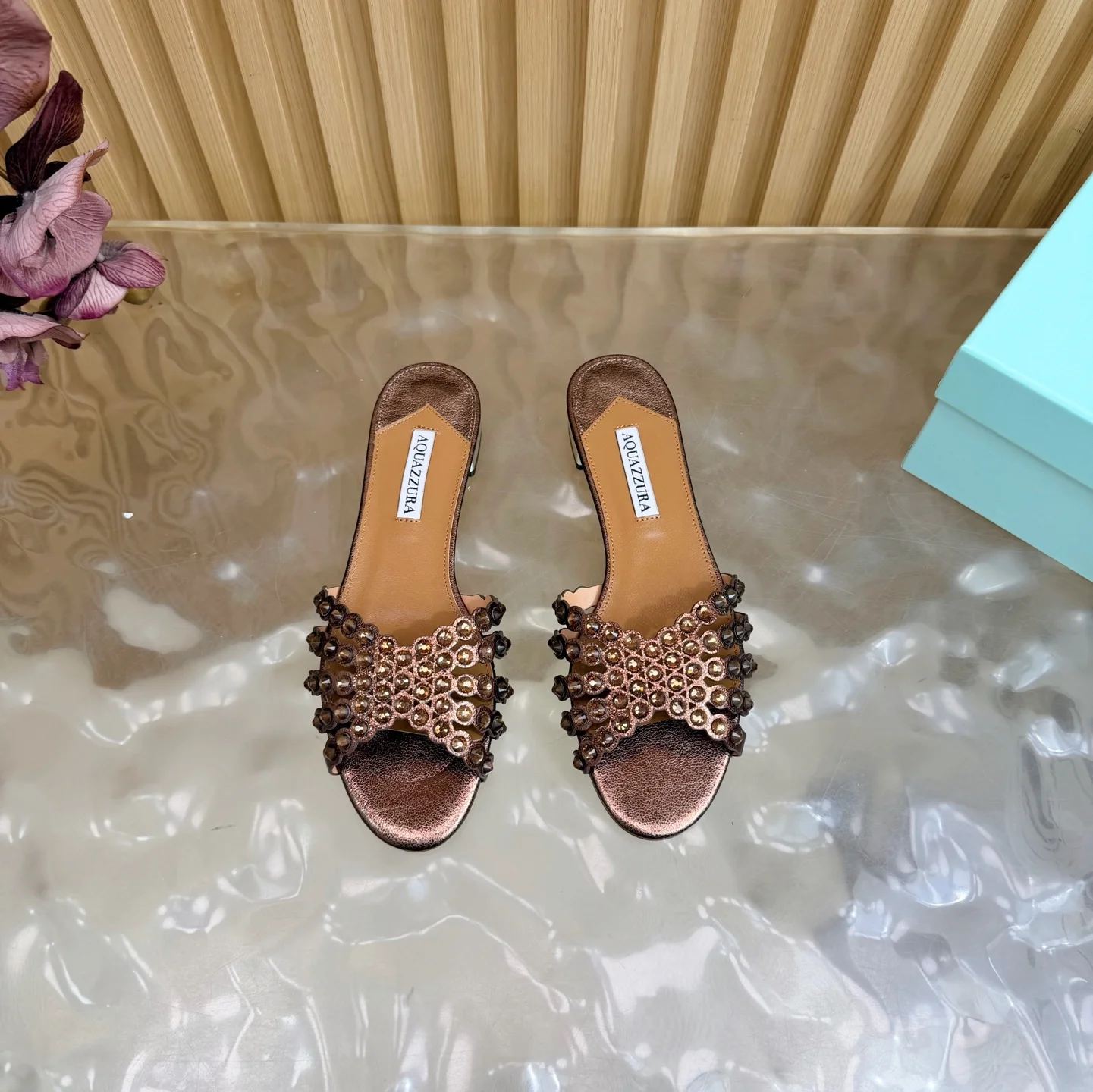 AQUAZZURA Sandals Suede Leather Bronze-Gold EU36-43 B65202609110848 - Image 3