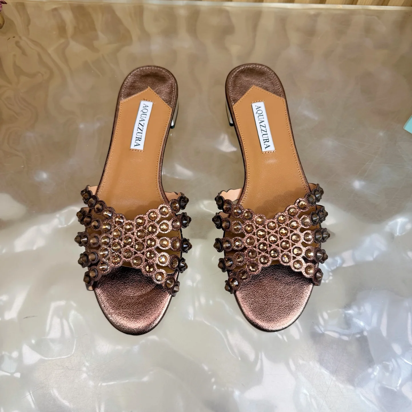 AQUAZZURA Sandals Suede Leather Bronze-Gold EU36-43 B65202609110848 - Image 4