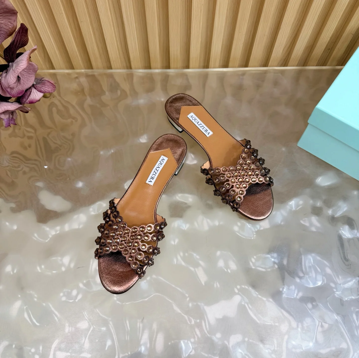 AQUAZZURA Sandals Suede Leather Bronze-Gold EU36-43 B65202609110848 - Image 5