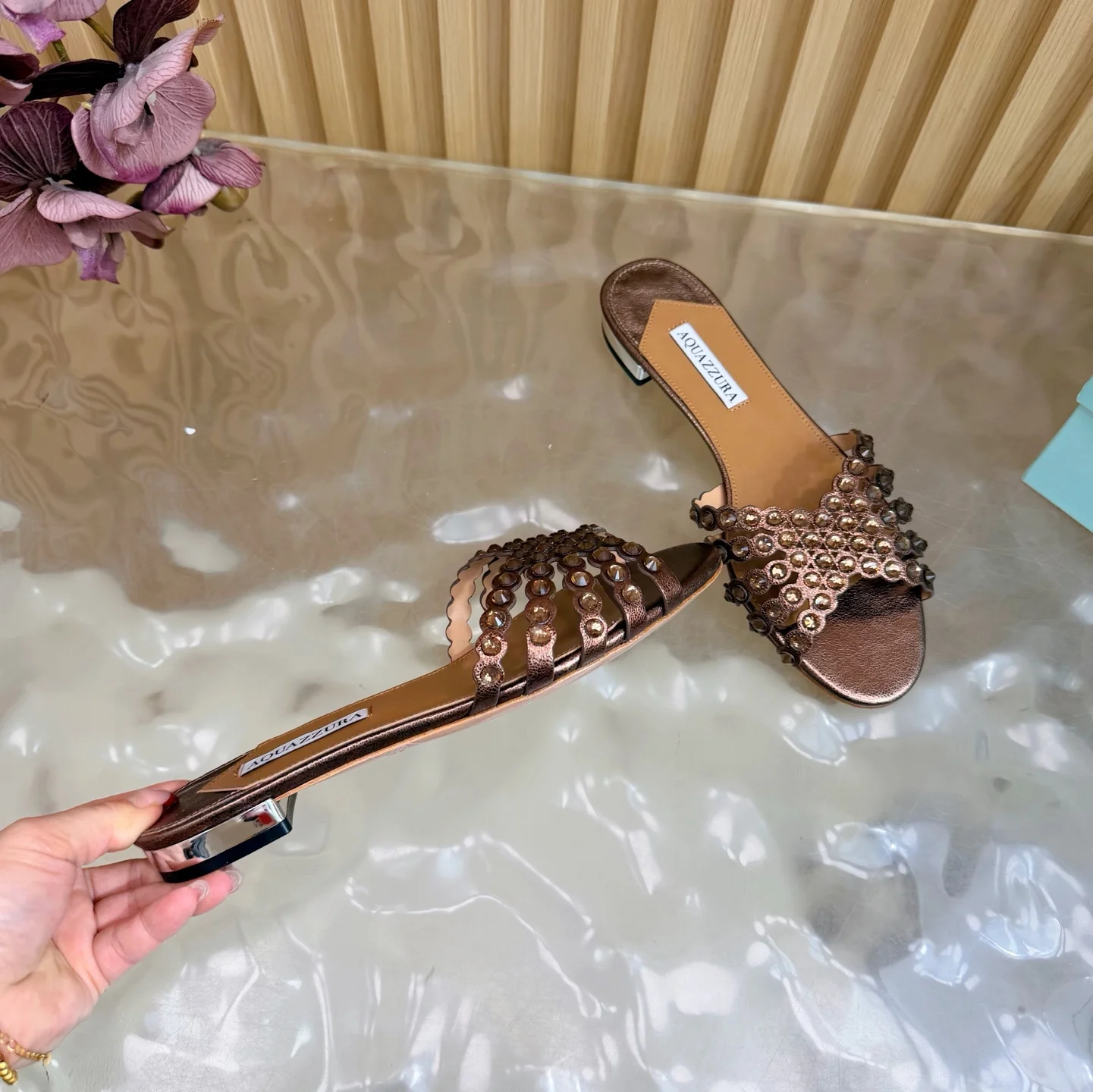 AQUAZZURA Sandals Suede Leather Bronze-Gold EU36-43 B65202609110848 - Image 6