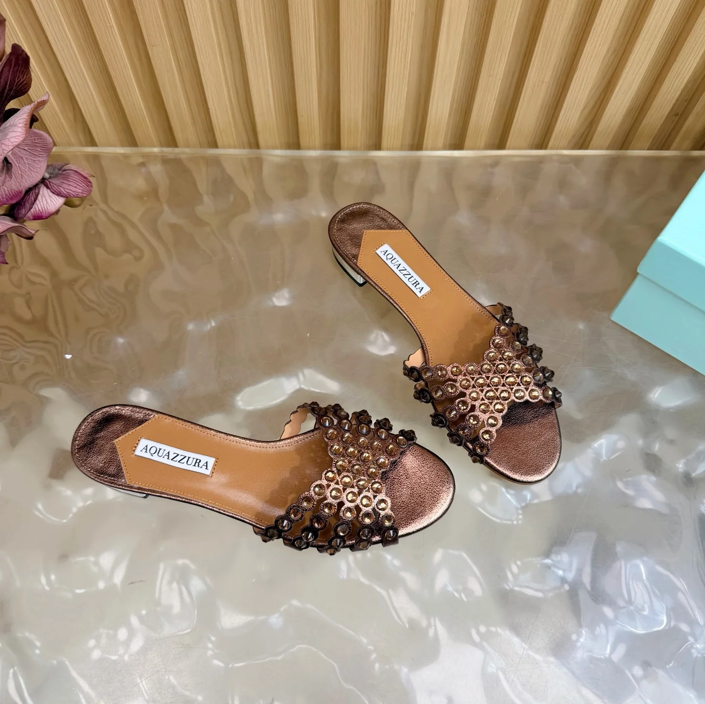 AQUAZZURA Sandals Suede Leather Bronze-Gold EU36-43 B65202609110848 - Image 8