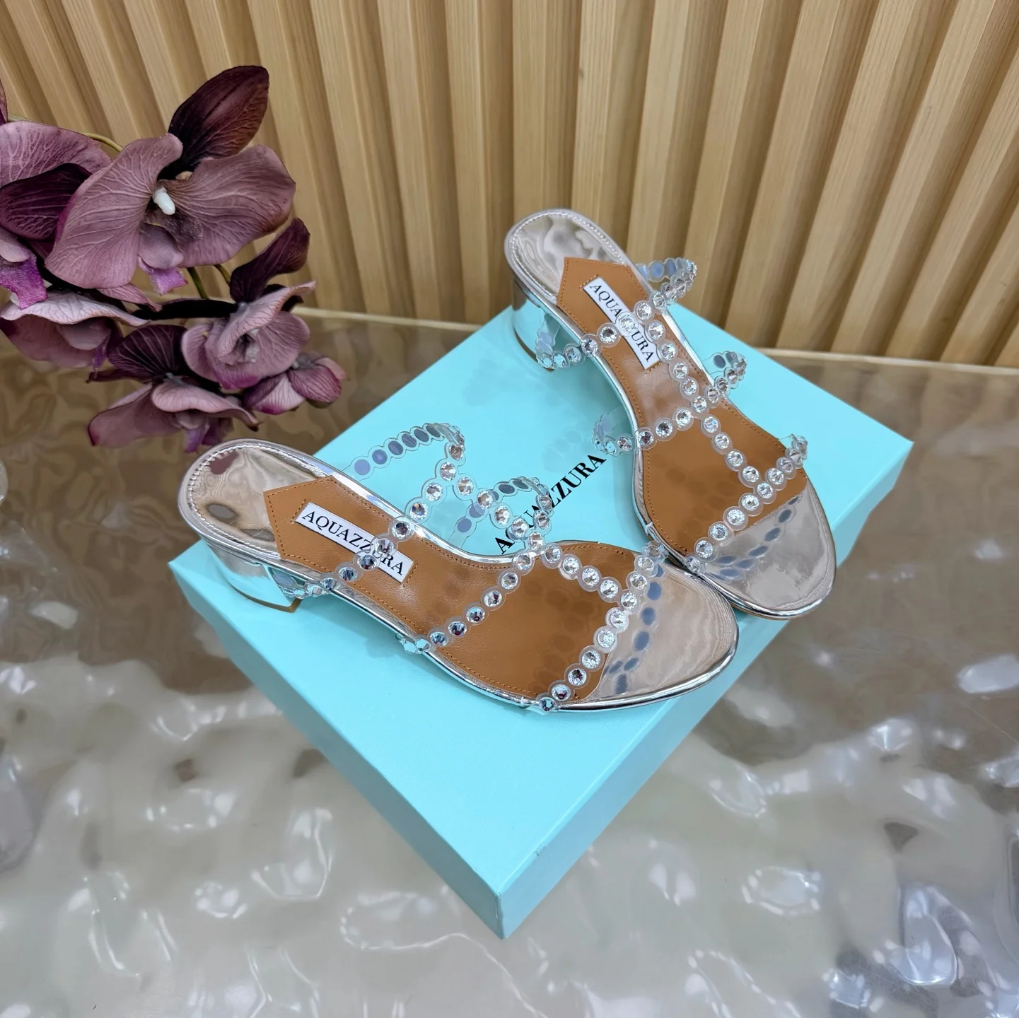 AQUAZZURA Sandals Suede Leather PVC Silver-Brown EU36-43 B60202609110841 - Image 2