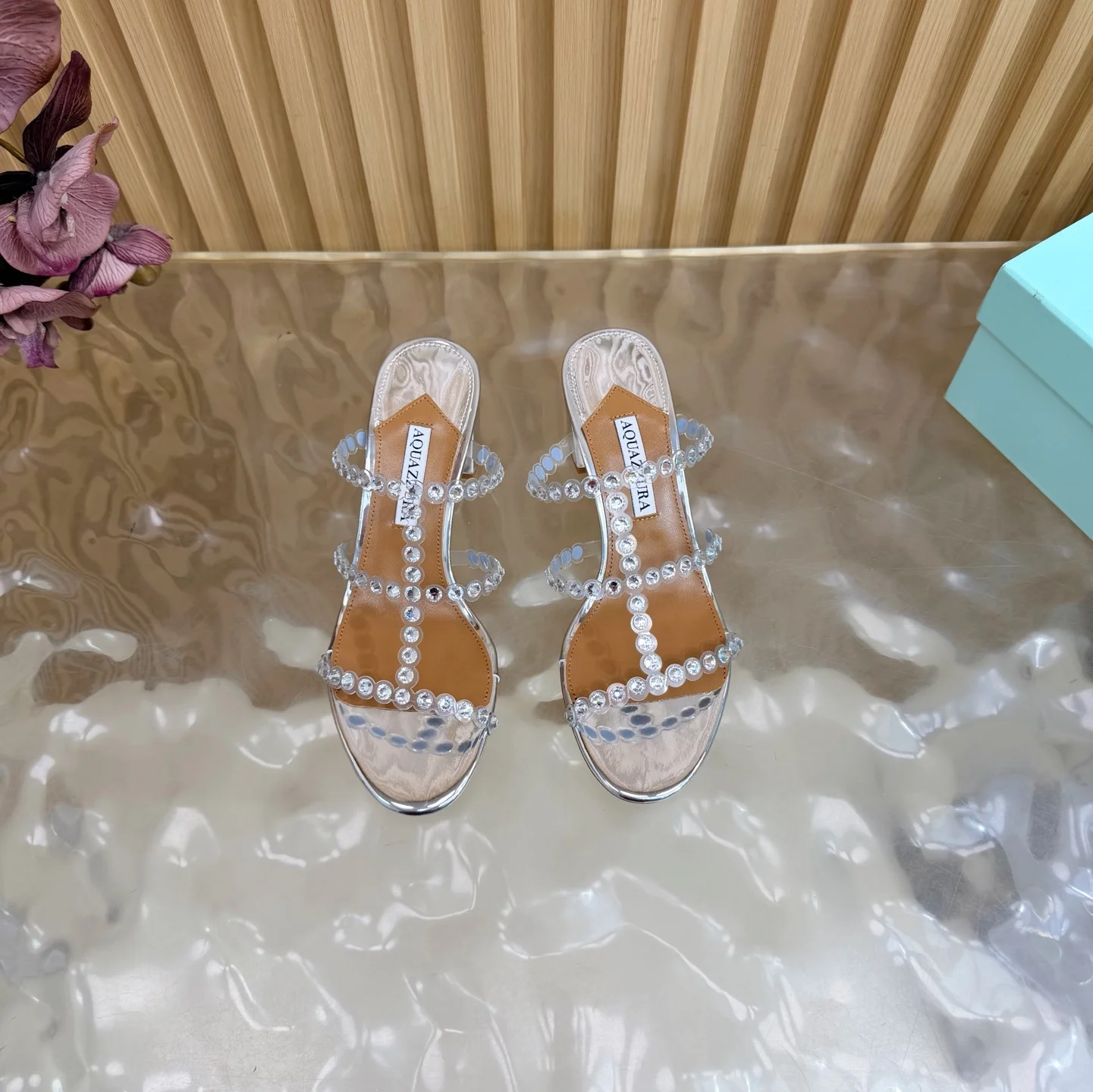AQUAZZURA Sandals Suede Leather PVC Silver-Brown EU36-43 B60202609110841 - Image 3