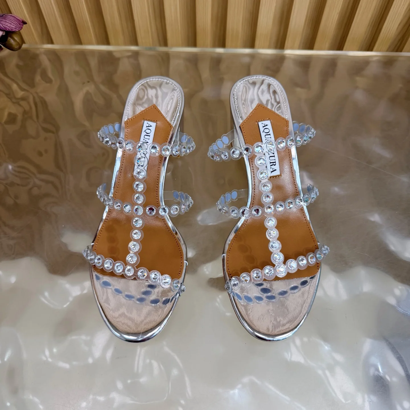 AQUAZZURA Sandals Suede Leather PVC Silver-Brown EU36-43 B60202609110841 - Image 4
