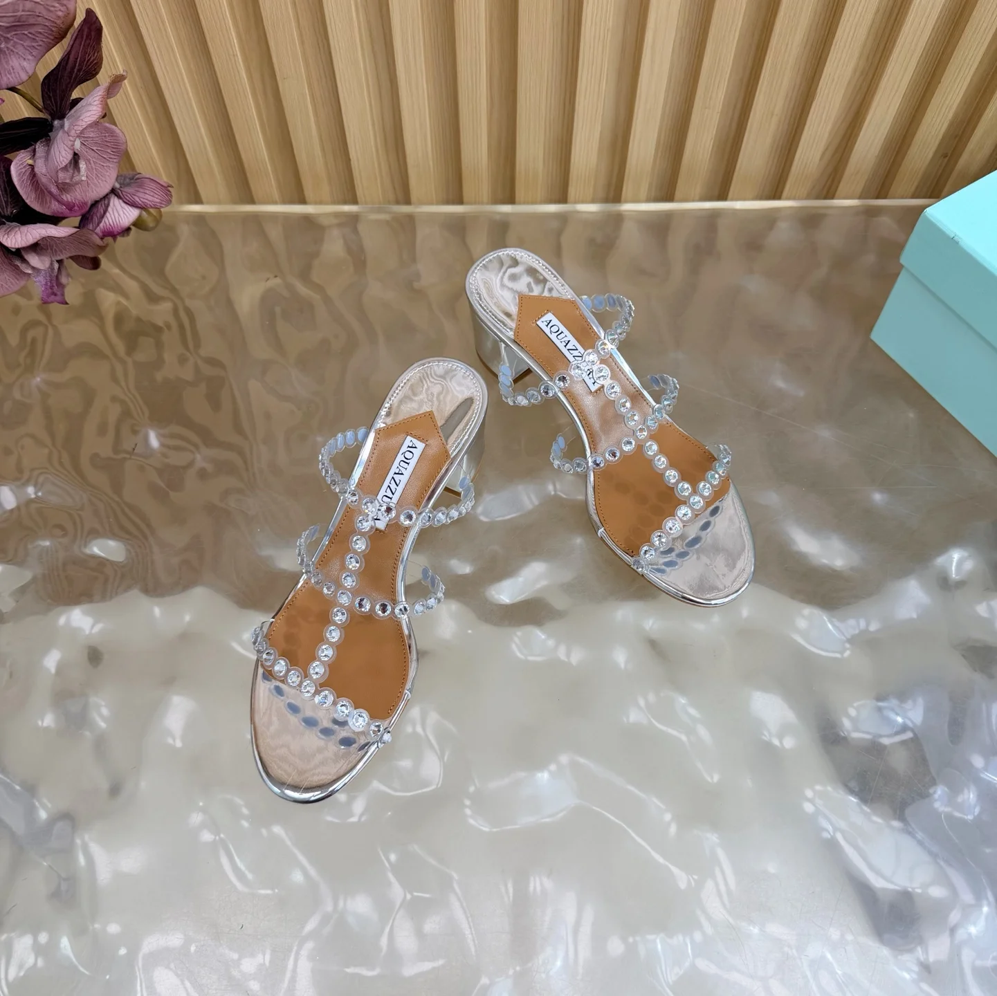 AQUAZZURA Sandals Suede Leather PVC Silver-Brown EU36-43 B60202609110841 - Image 5