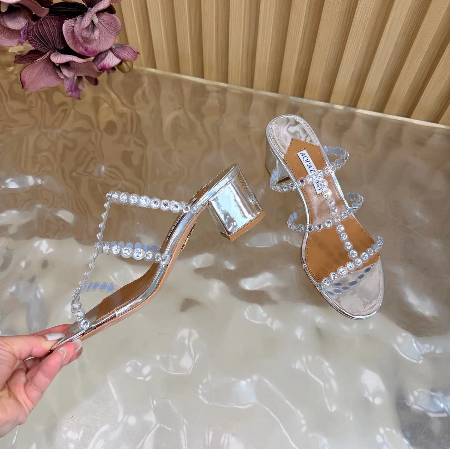AQUAZZURA Sandals Suede Leather PVC Silver-Brown EU36-43 B60202609110841 - Image 8