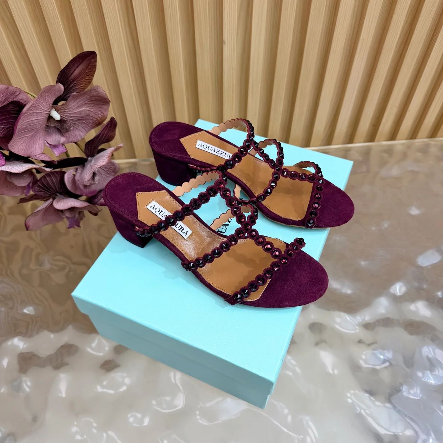 AQUAZZURA Sandals Suede Leather Purple-Brown EU36-43 B60202609110828