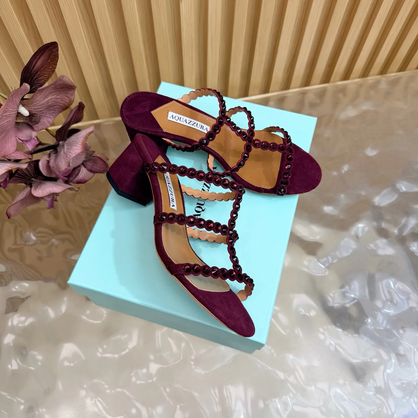 AQUAZZURA Sandals Suede Leather Purple-Brown EU36-43 B60202609110828 - Image 2